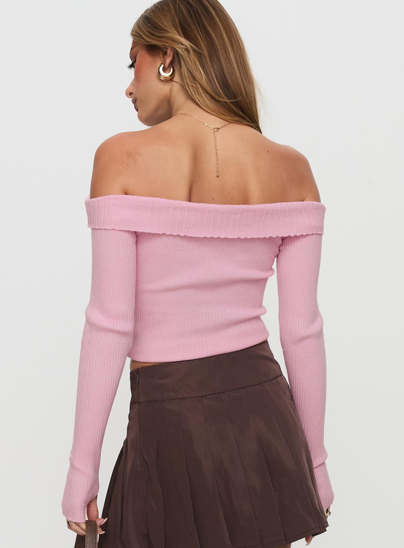 Nighttime Off Shoulder Knit Top Pink Discount Online Online