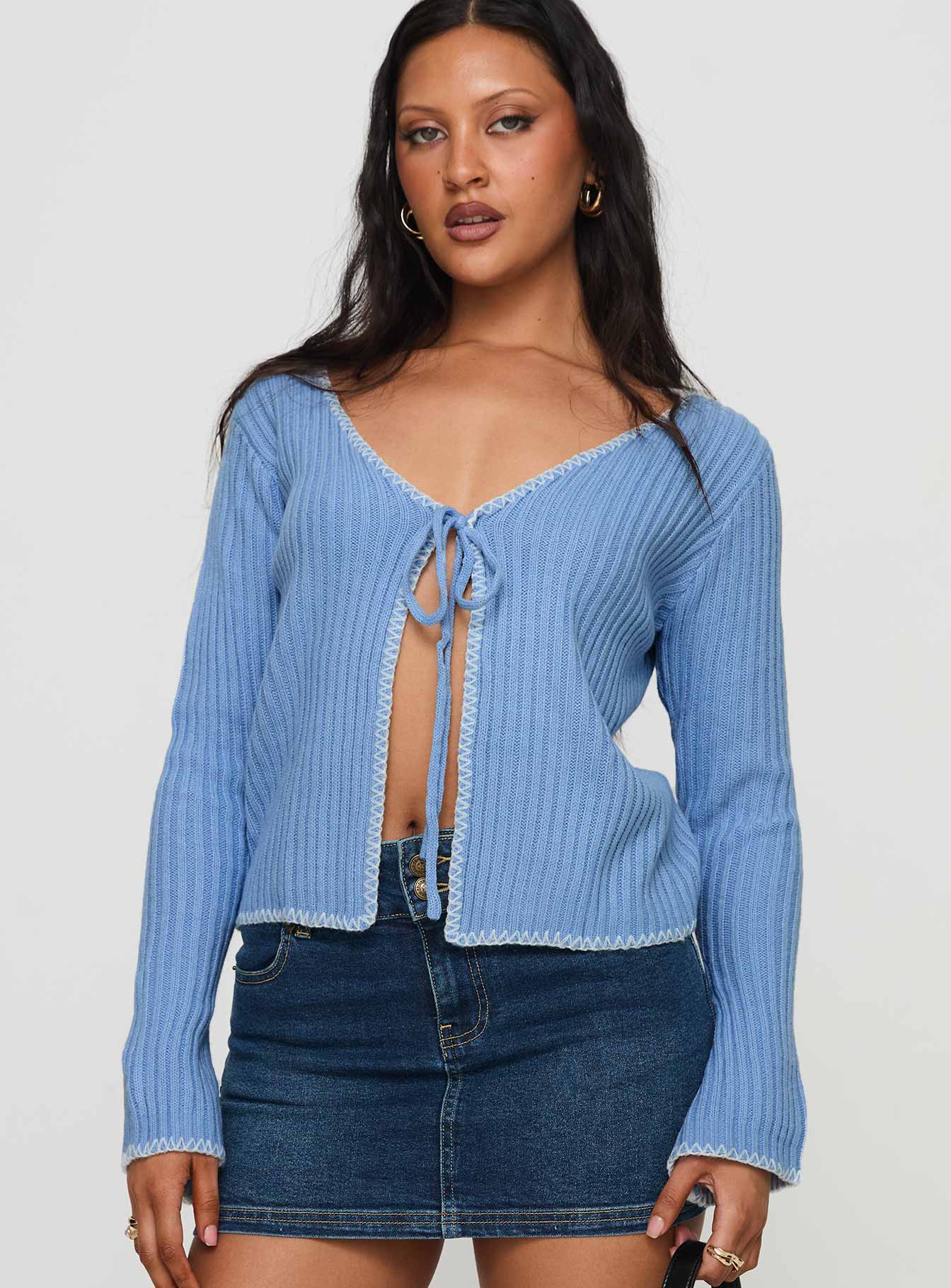 Jaimee Tie Up Knit Top Blue Buy Cheap 2025 Newest