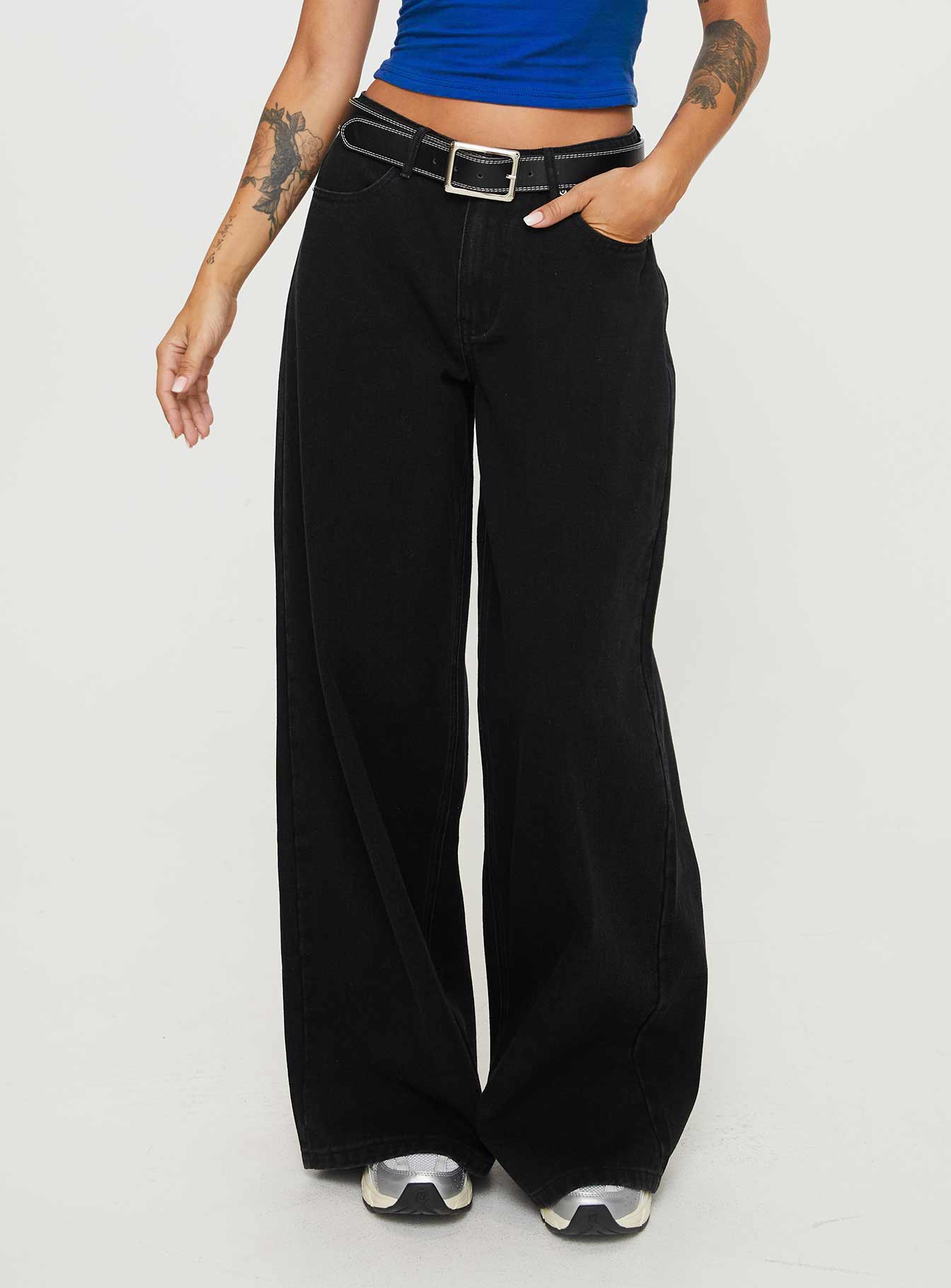 Naylor Wide Leg Jeans Washed Black Denim Tall Discount Best Seller