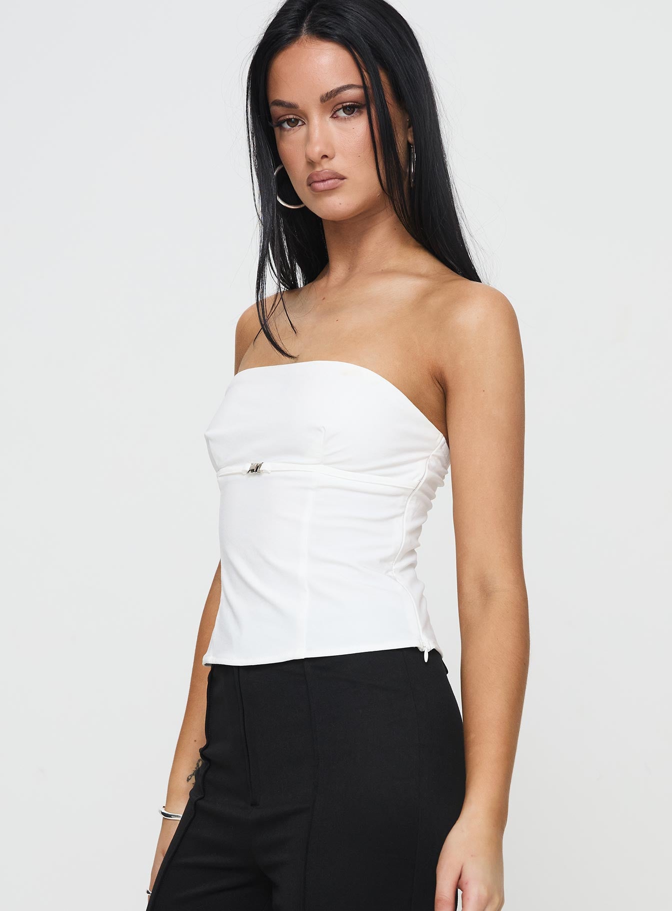 Flounce Strapless Top White Cheap Extremely