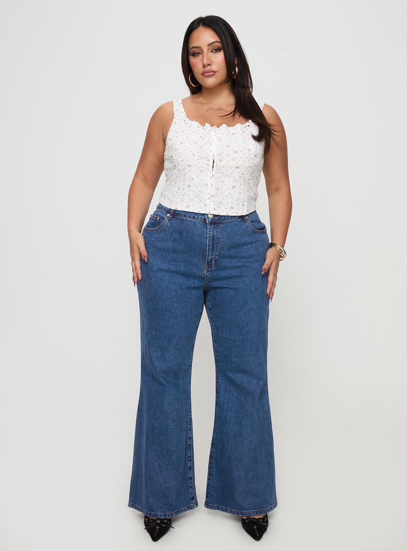 Lucille High Rise Flare Leg Jeans Mid Wash Curve Sale Wide Range Of