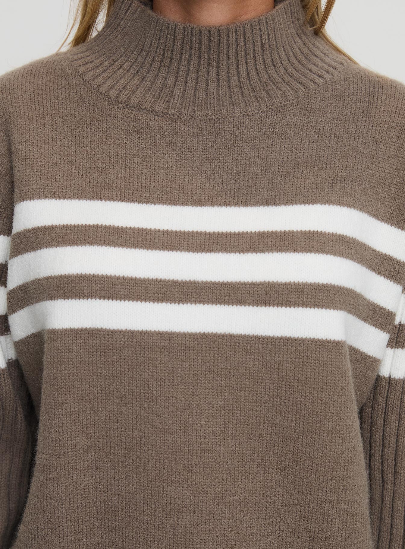 Bessemer Funnel Neck Knit Sweater Mocha Stripe Pay With Paypal For Sale