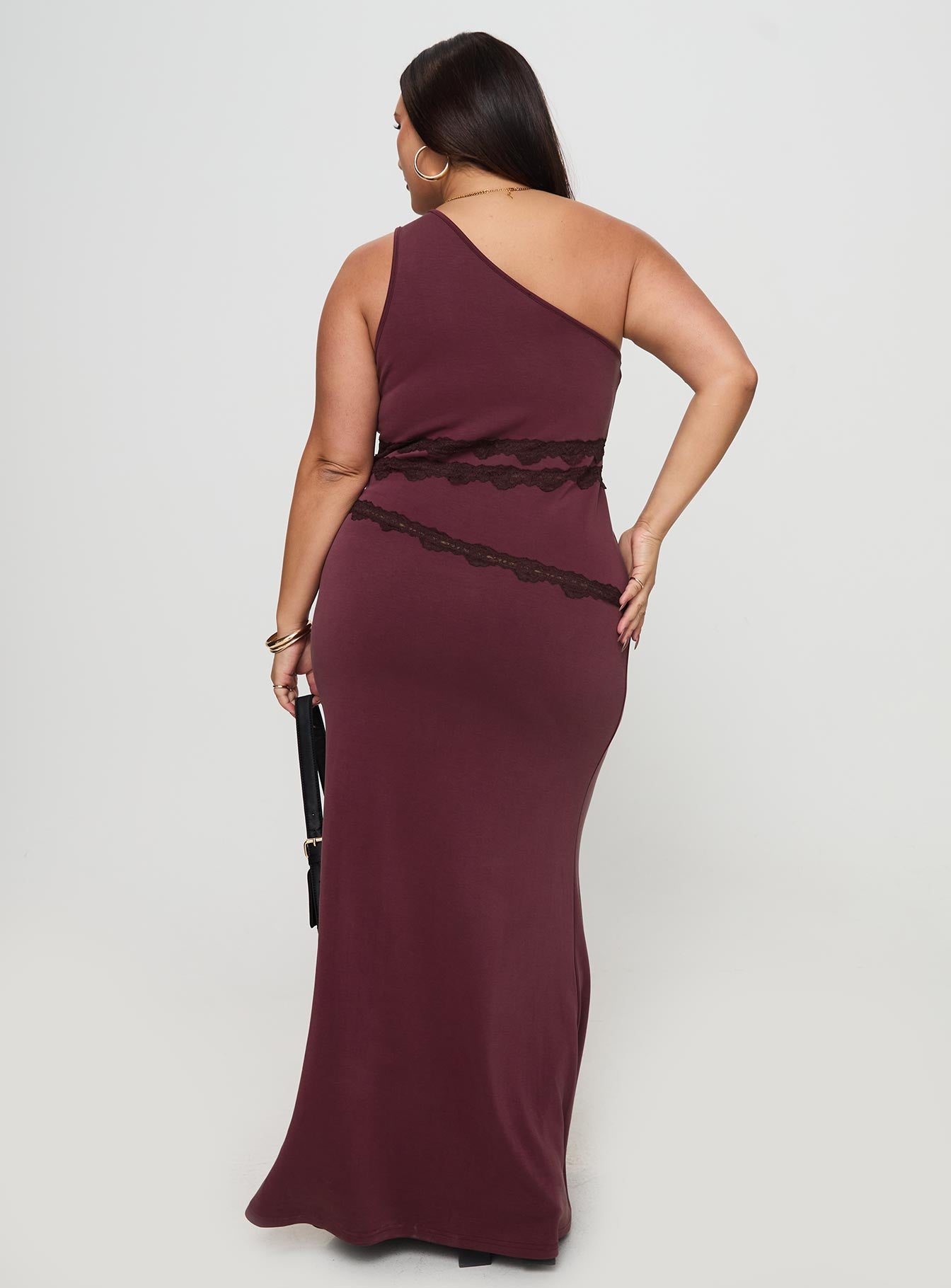 Ultraviolet One Shoulder Lace Maxi Dress Wine Curve Pre Order Online