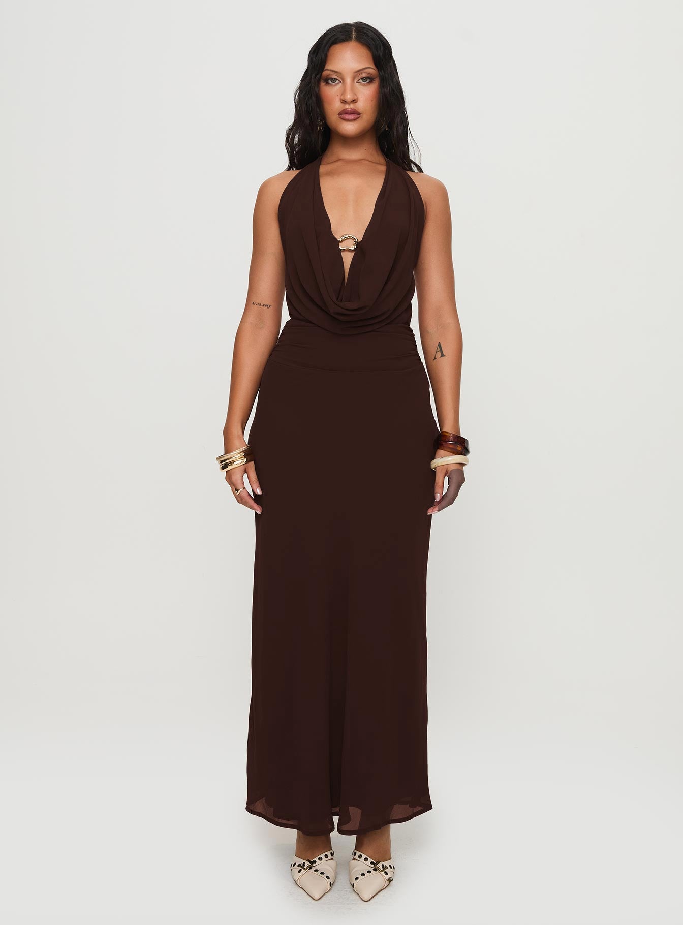 Alejandria Cowl Neck Maxi Dress Chocolate Sale Shop Offer