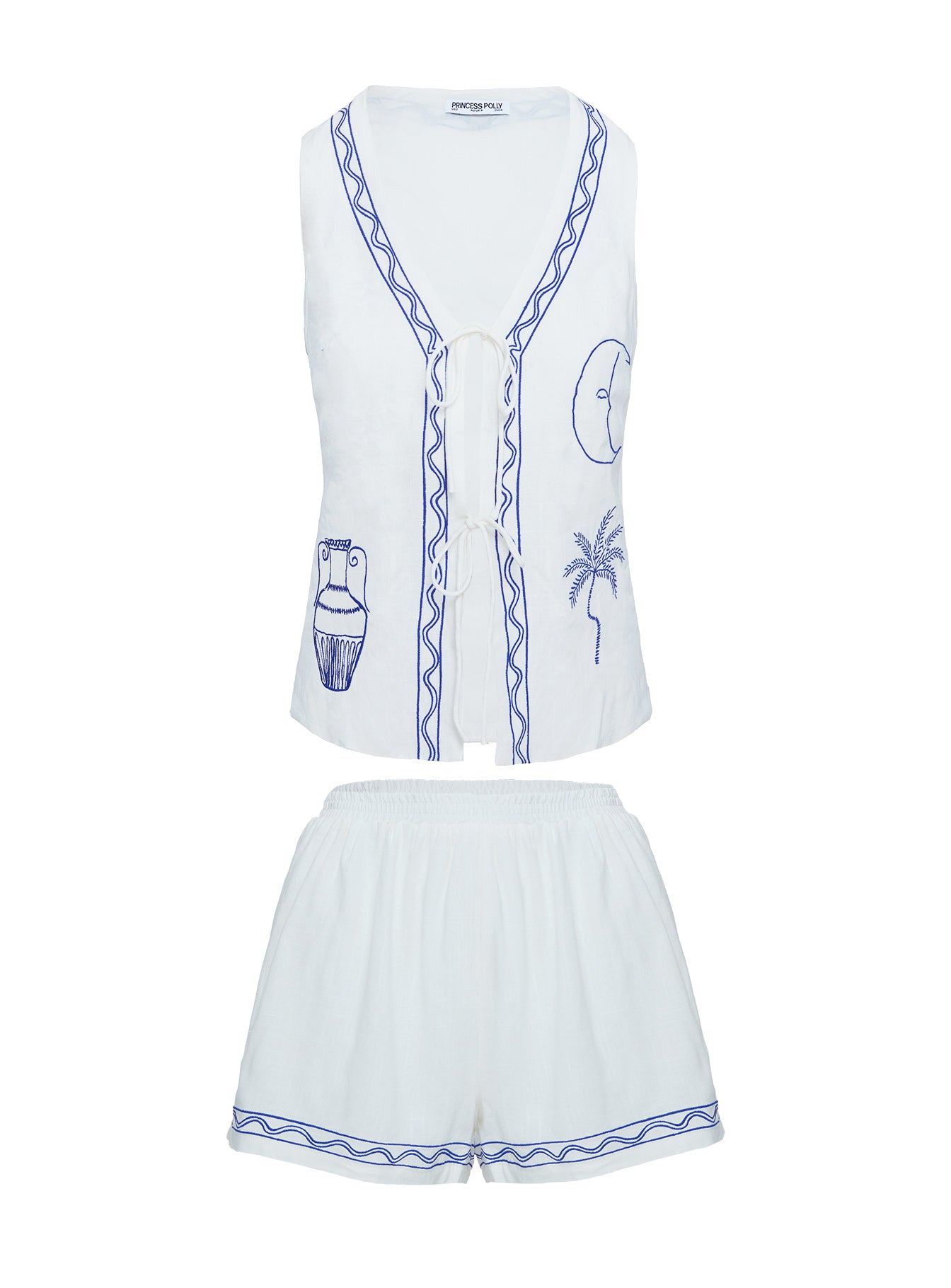 Sun And Palm Trees Vest Set White / Blue Low Pice