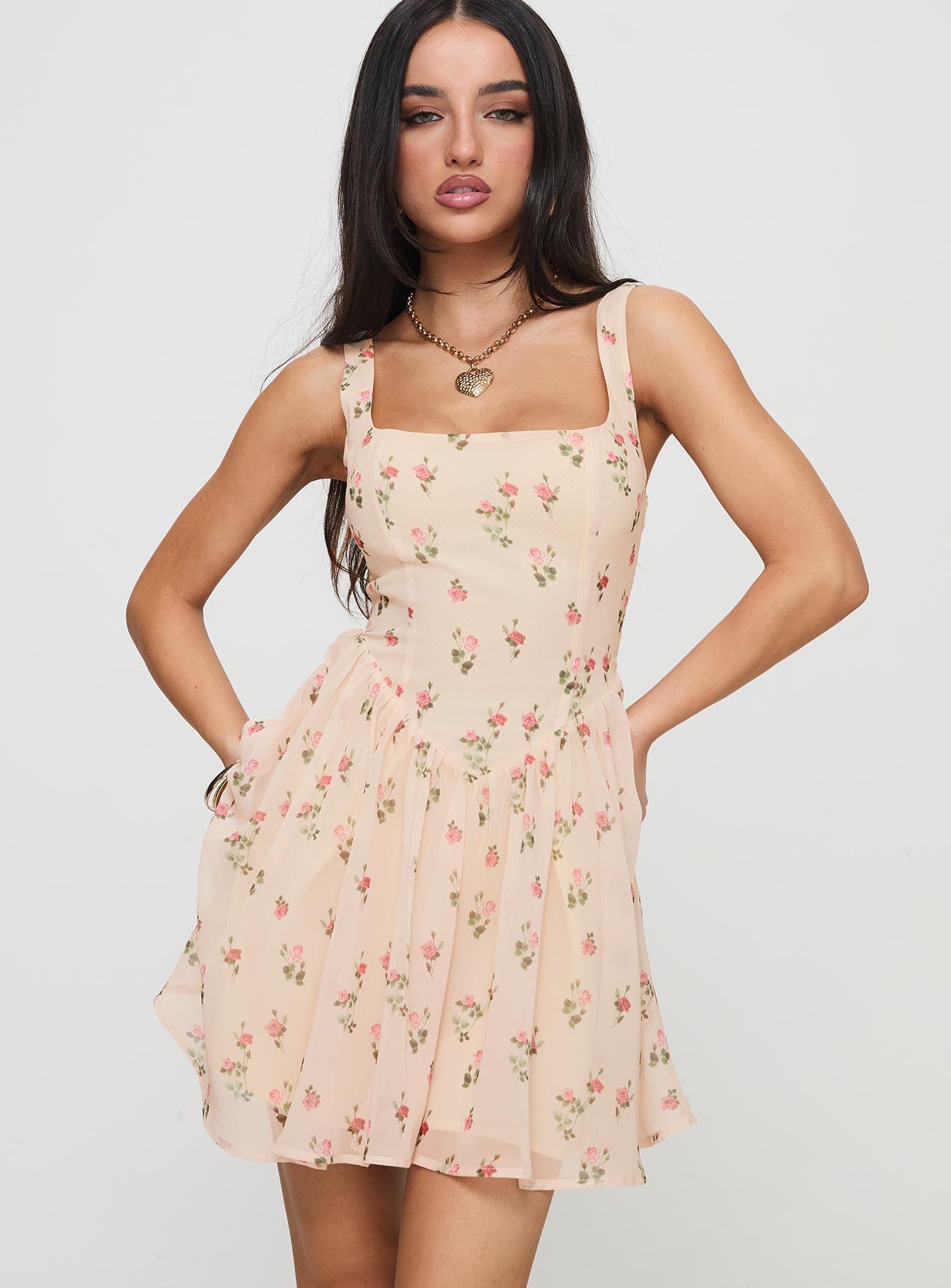 Straplie Mini Dress Cream Floral Countdown Package