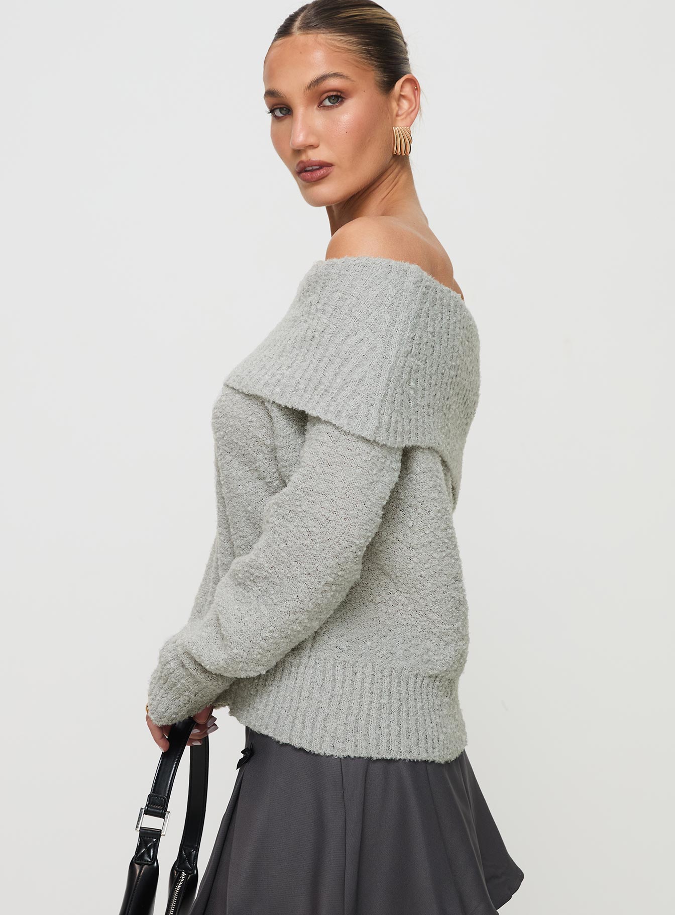 Parkley Boucle Off The Shoulder Sweater Grey Marle Cheap Sale Reliable