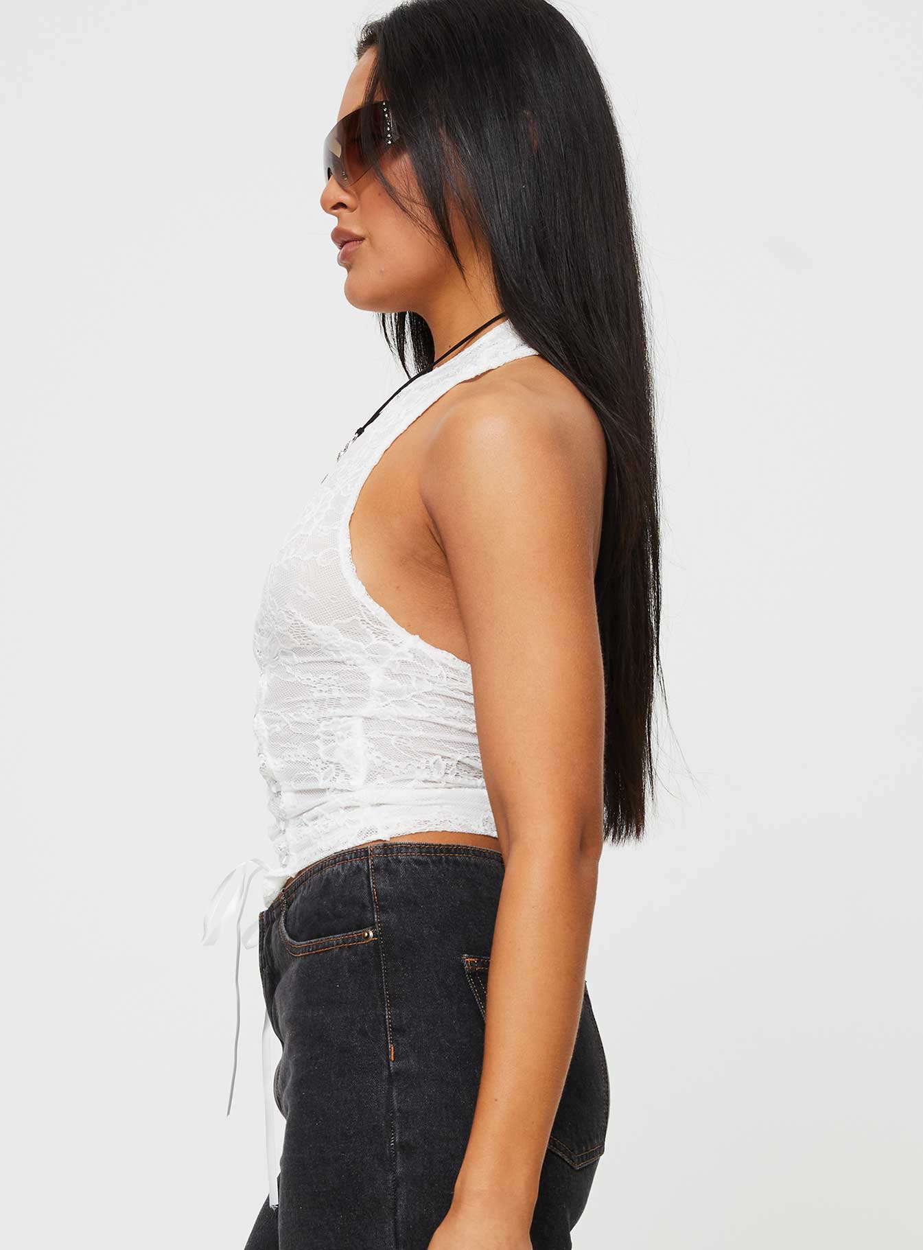 Gratten Lace High Neck Top White Free Shipping Real