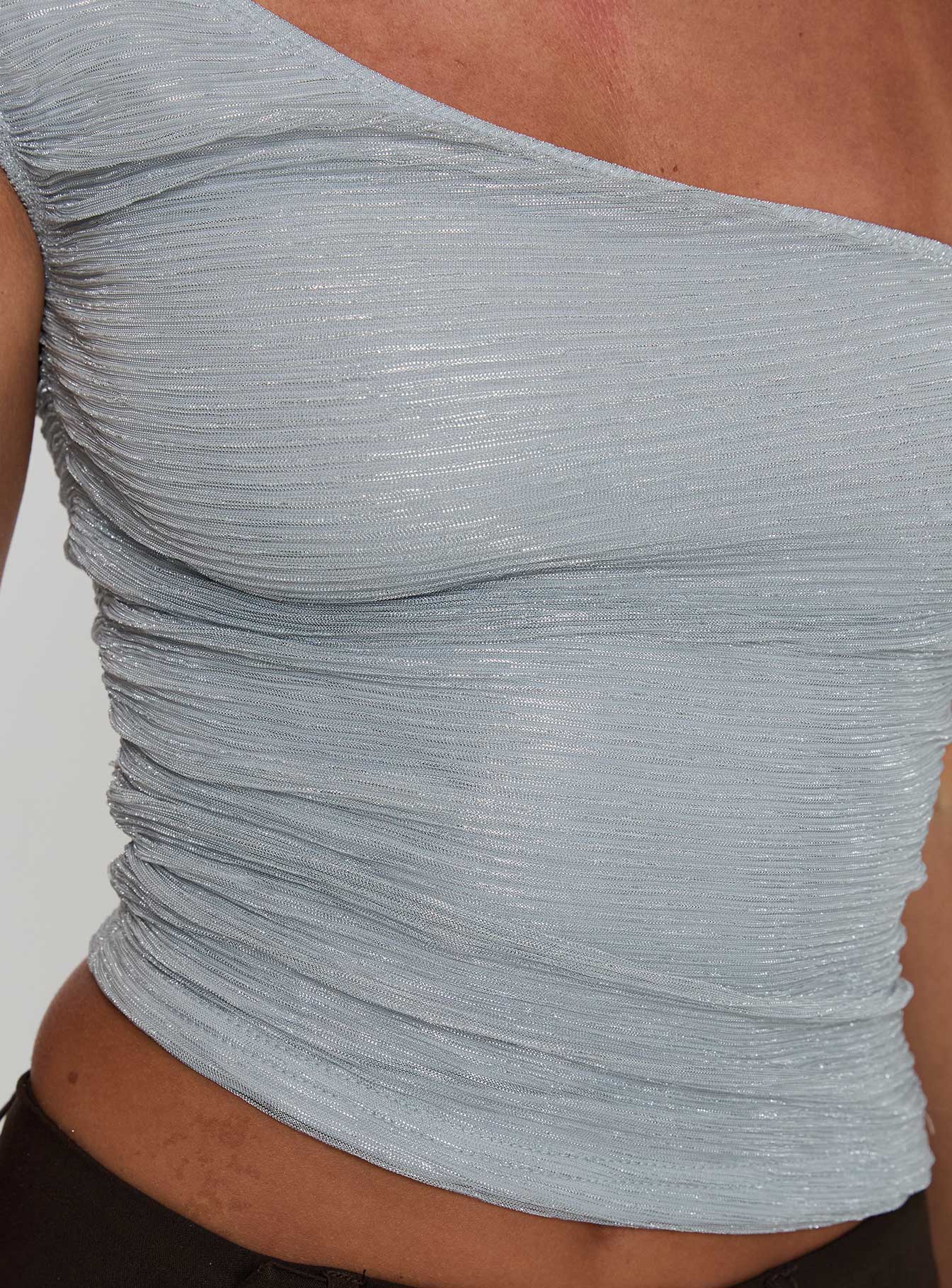 No Distractions One Shoulder Top Silver Fashion Style Cheap Online