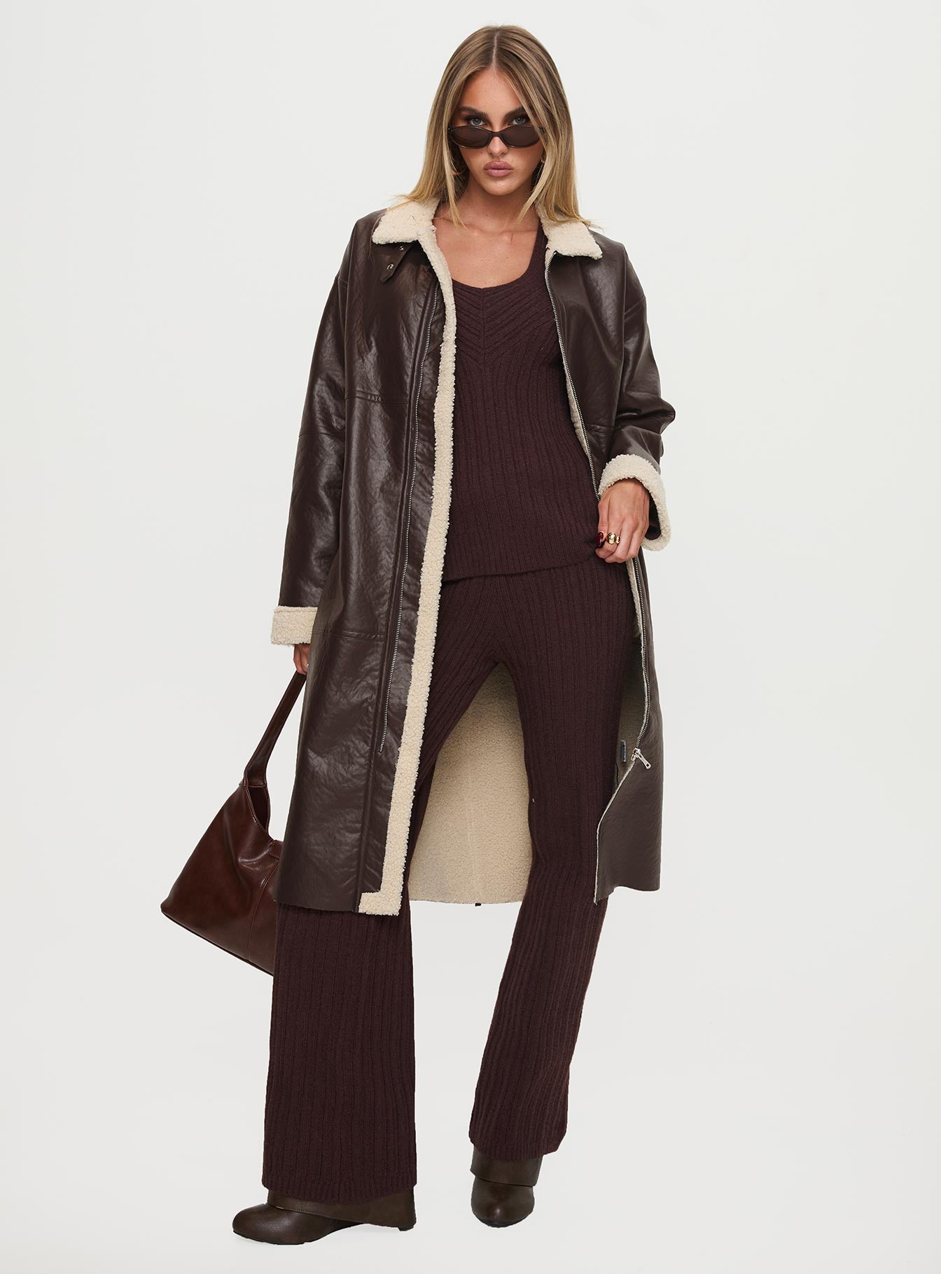 Ammelia Shearling Long-line Jacket Brown Popular Sale Online