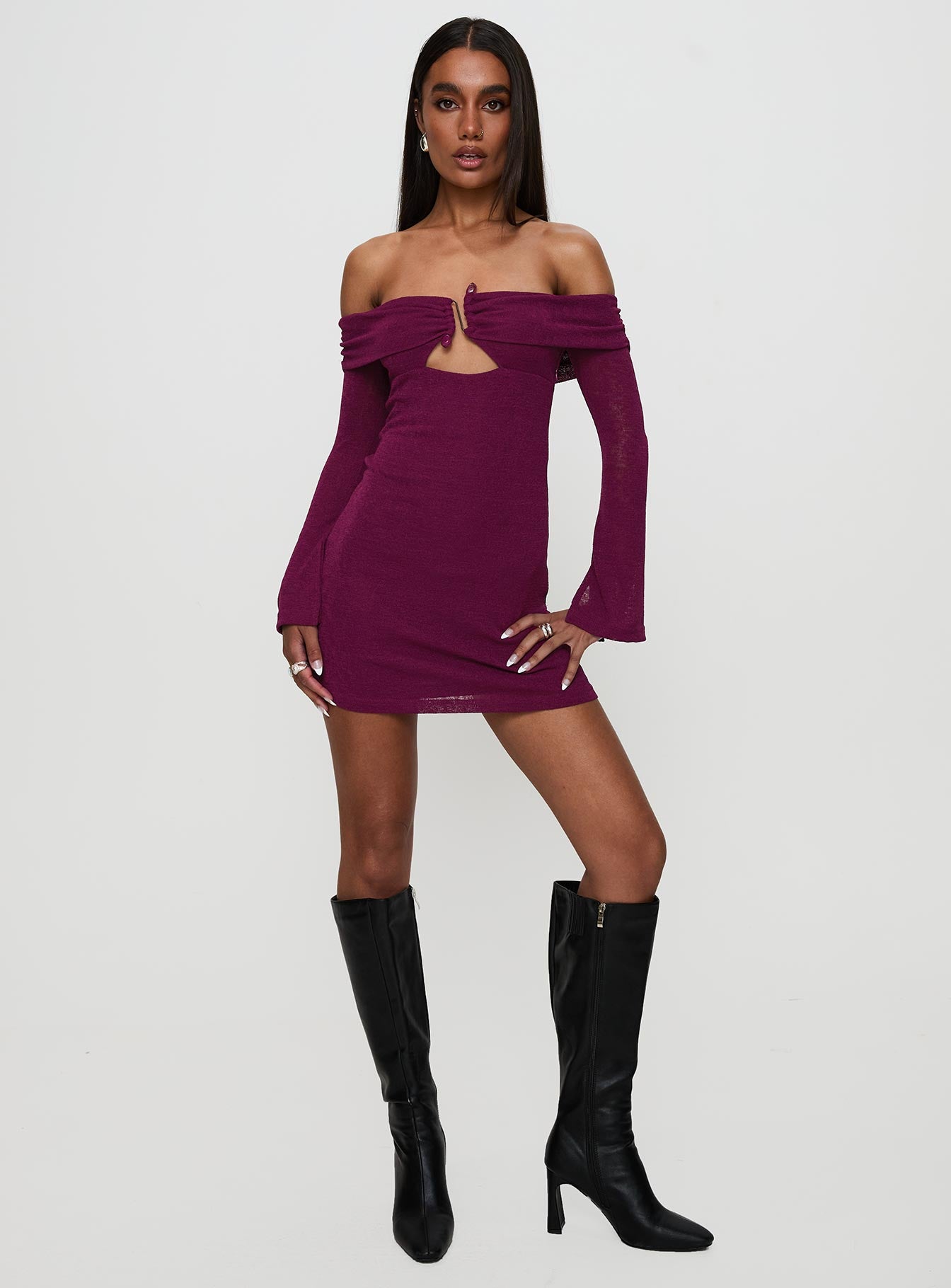 Firenza Long Sleeve Mini Dress Purple Sale Fashion