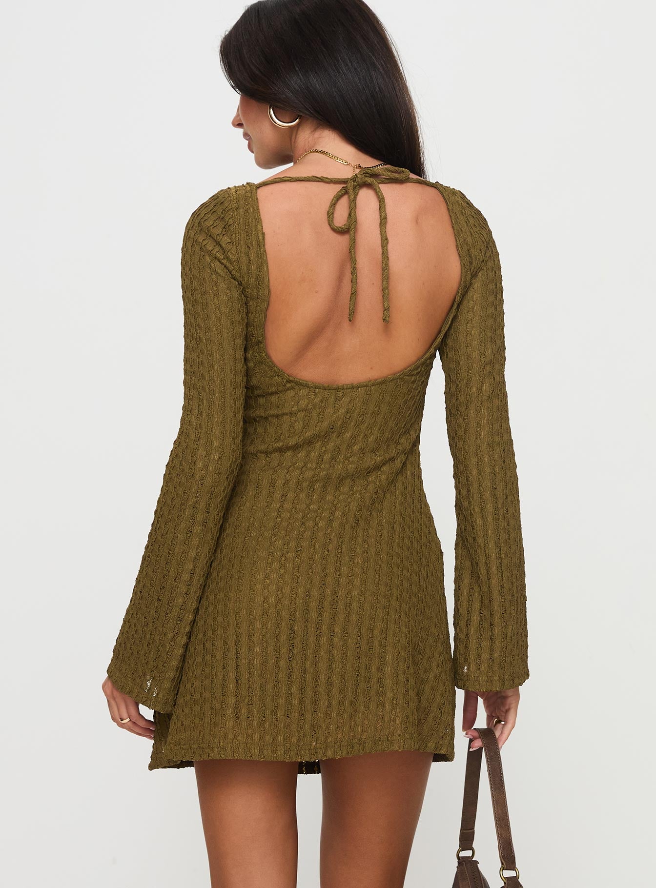 Lukea Long Sleeve Mini Dress Olive Ribbed Cheap Sale Newest