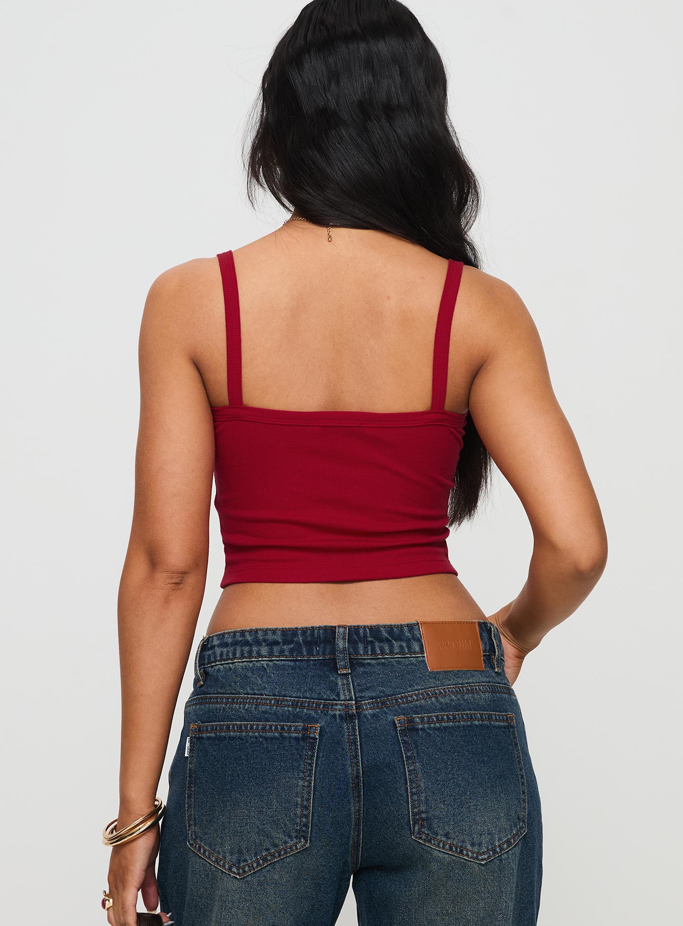 Essentials Ruched Rib Cami Top Red Discount Inexpensive