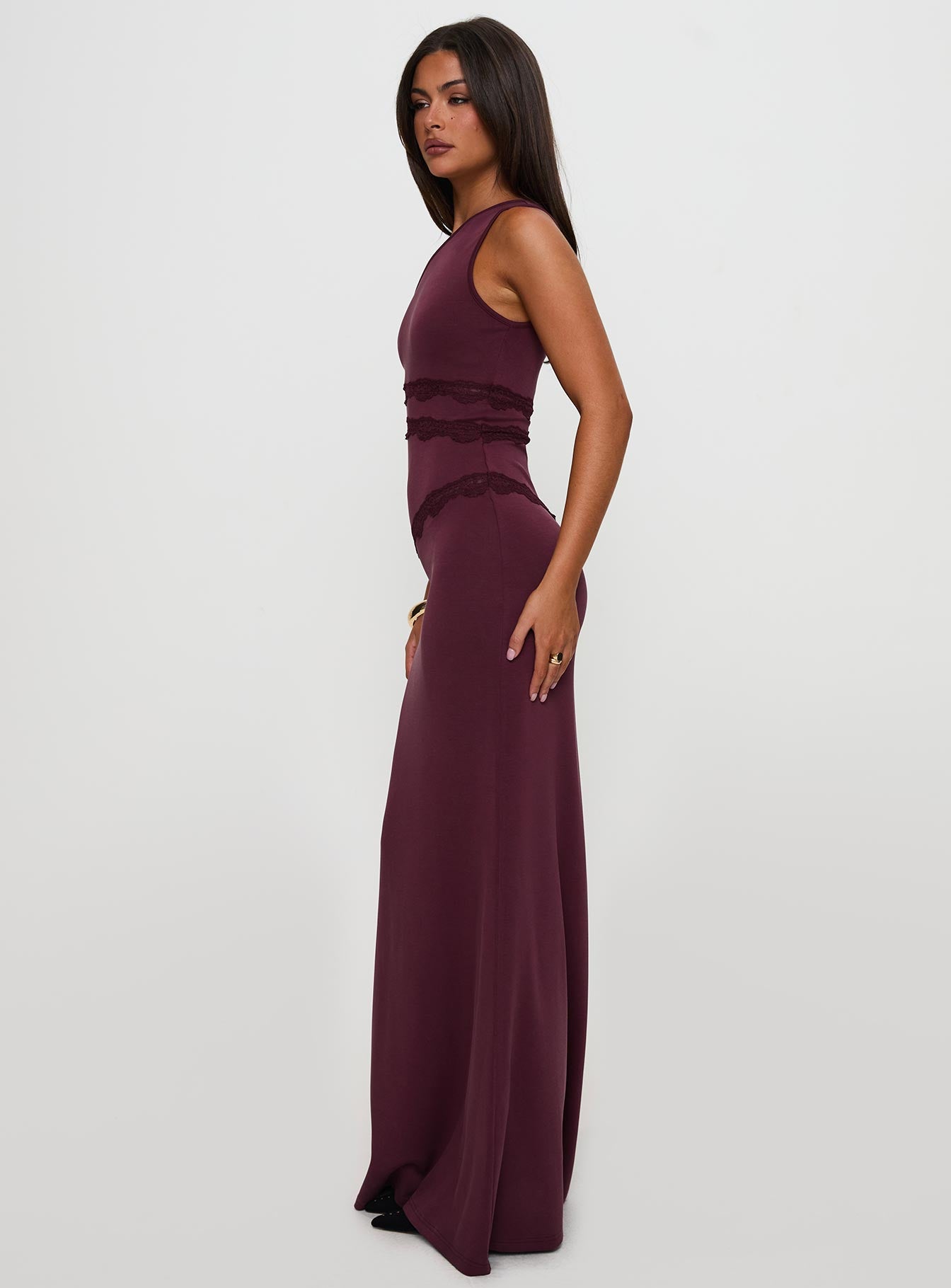 Ultraviolet One Shoulder Lace Maxi Dress Wine Clearance Clearance Store