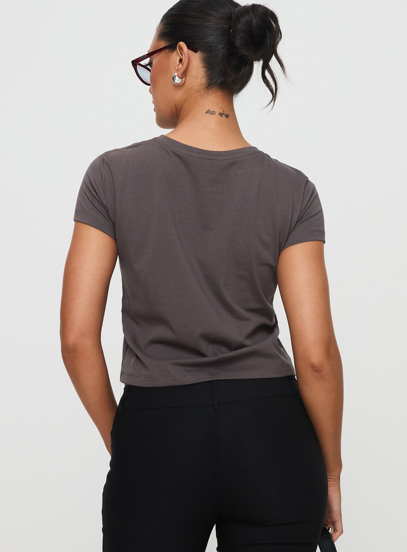 Polly Bow Tee Charcoal Clearance Order