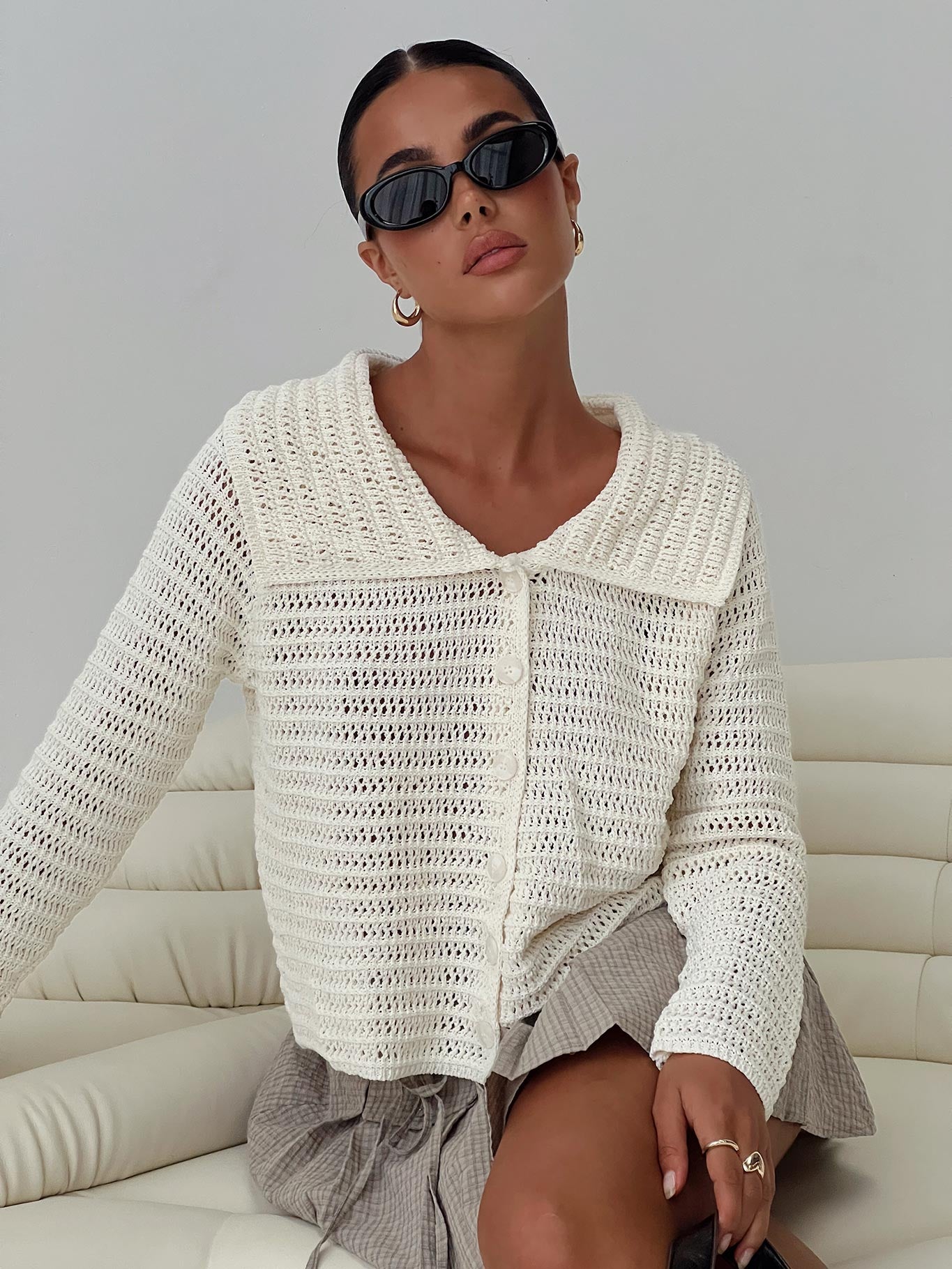 Tuscon Crochet Sweater White Cheap Shop