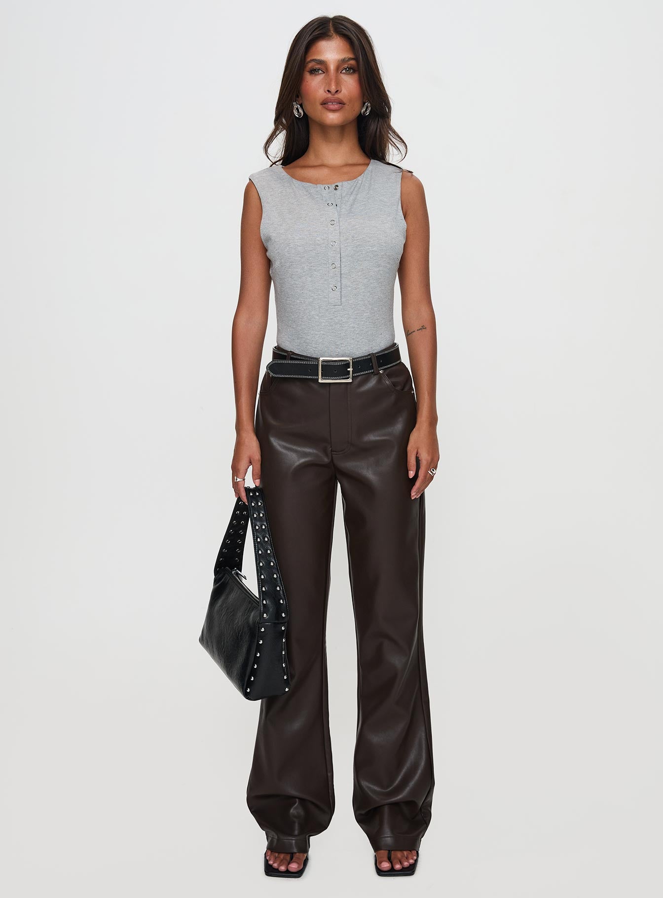 Good Impression Button Up Bodysuit Grey Get Authentic