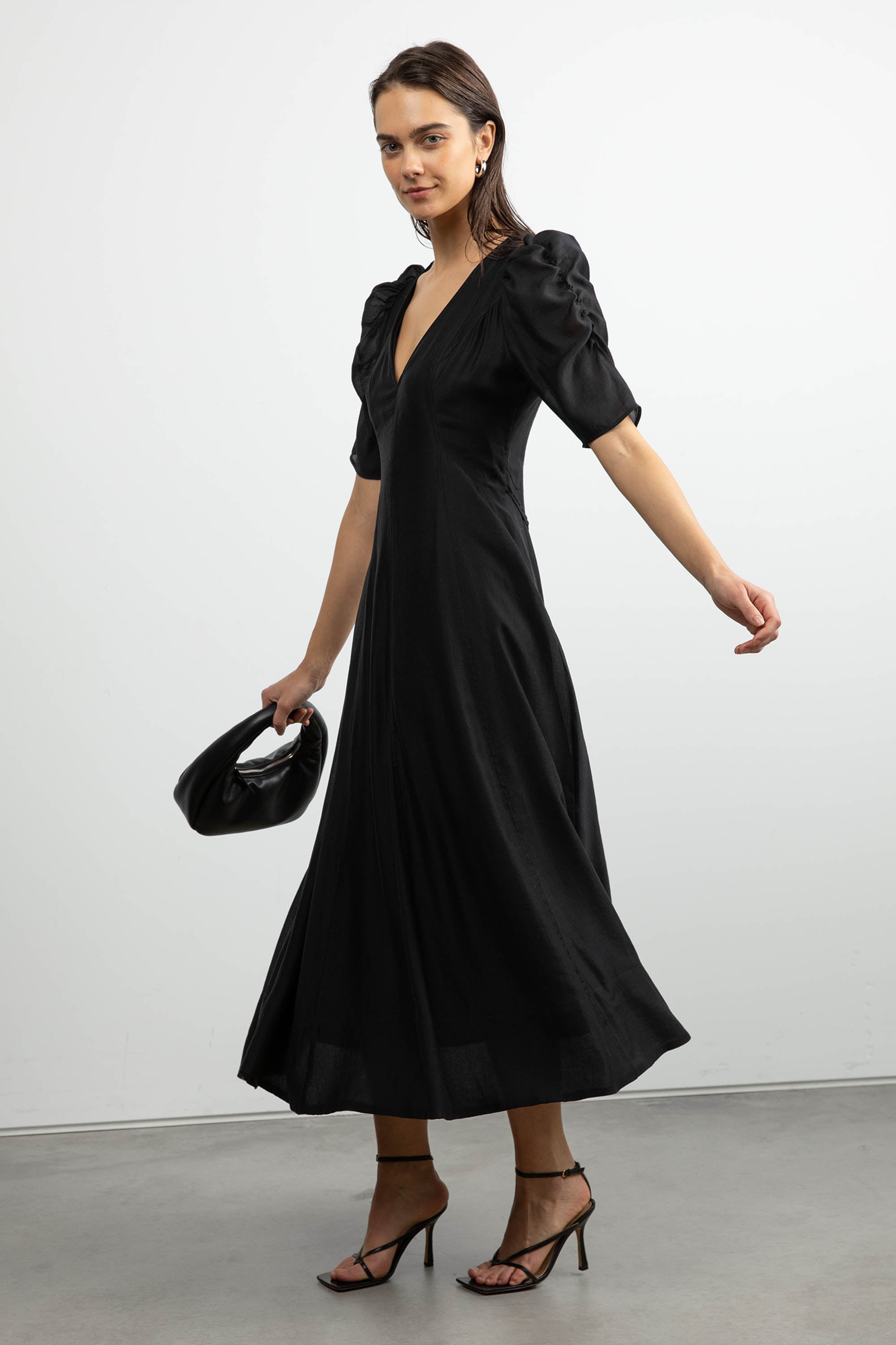 V-NECK PUFF SLEEVE MAXI DRESS Cheap Best Wholesale