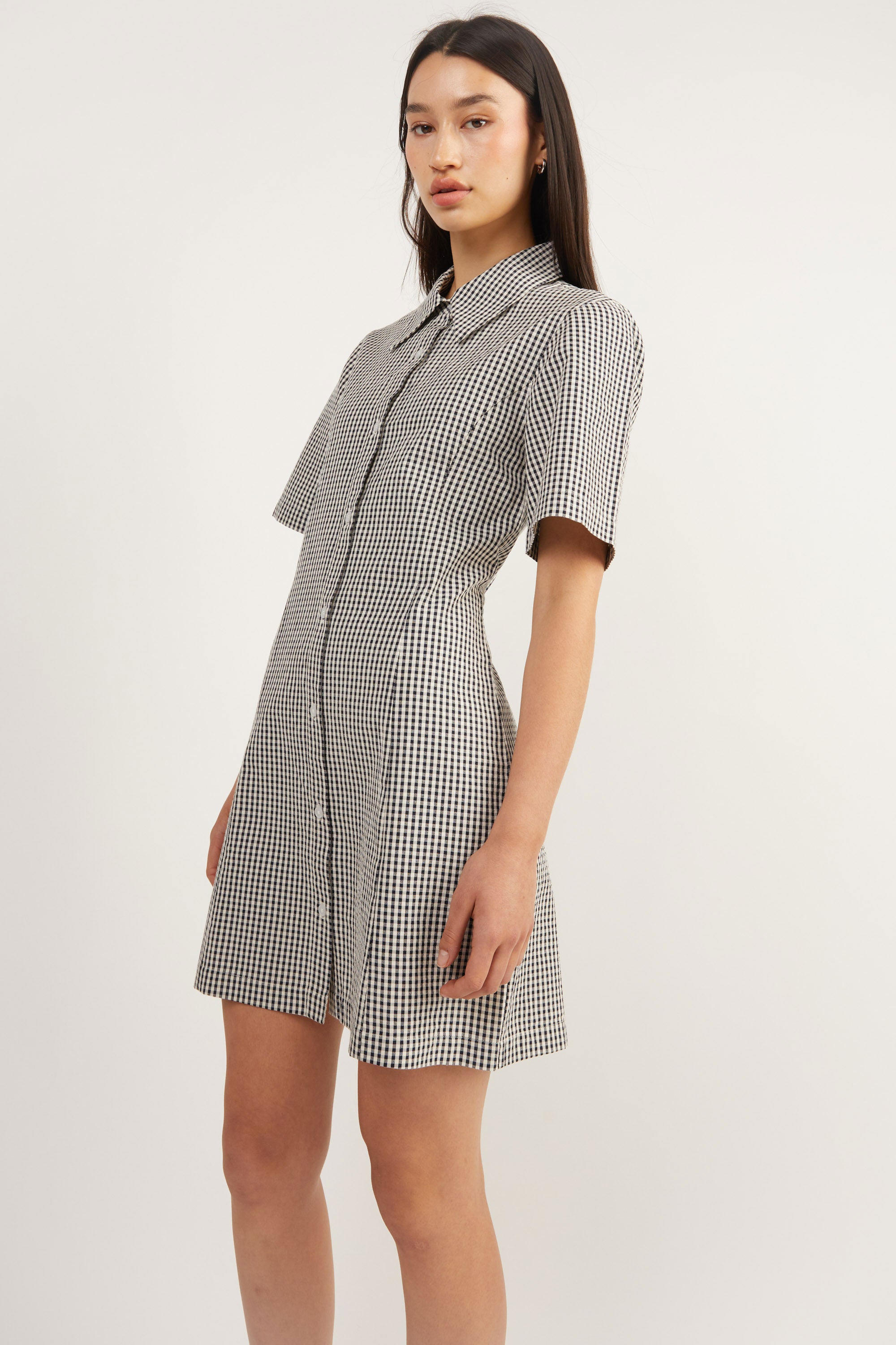 COLLARED MINI GINGHAM DRESS Genuine For Sale