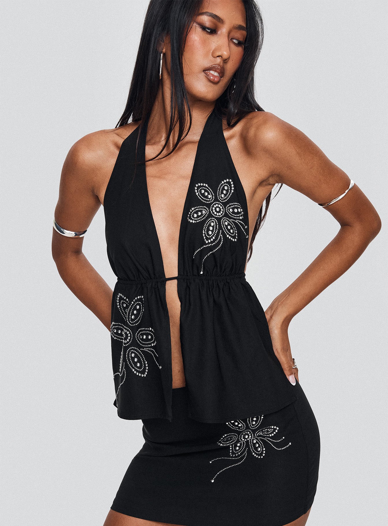 Quotation Diamante Halter Backless Top Black Clearance Sast