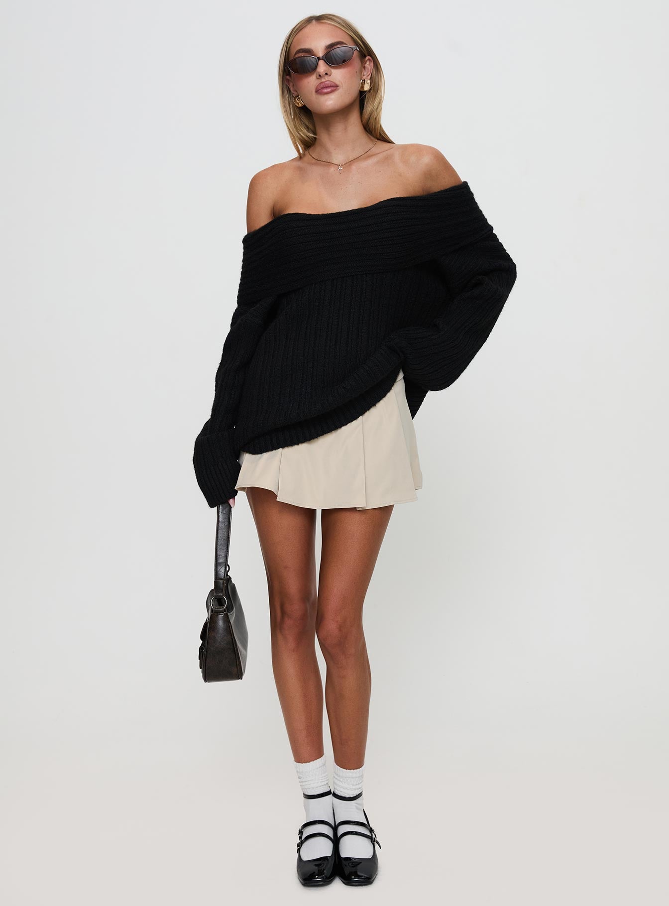 Snowie Off Shoulder Knit Sweater Black Fake Cheap Online