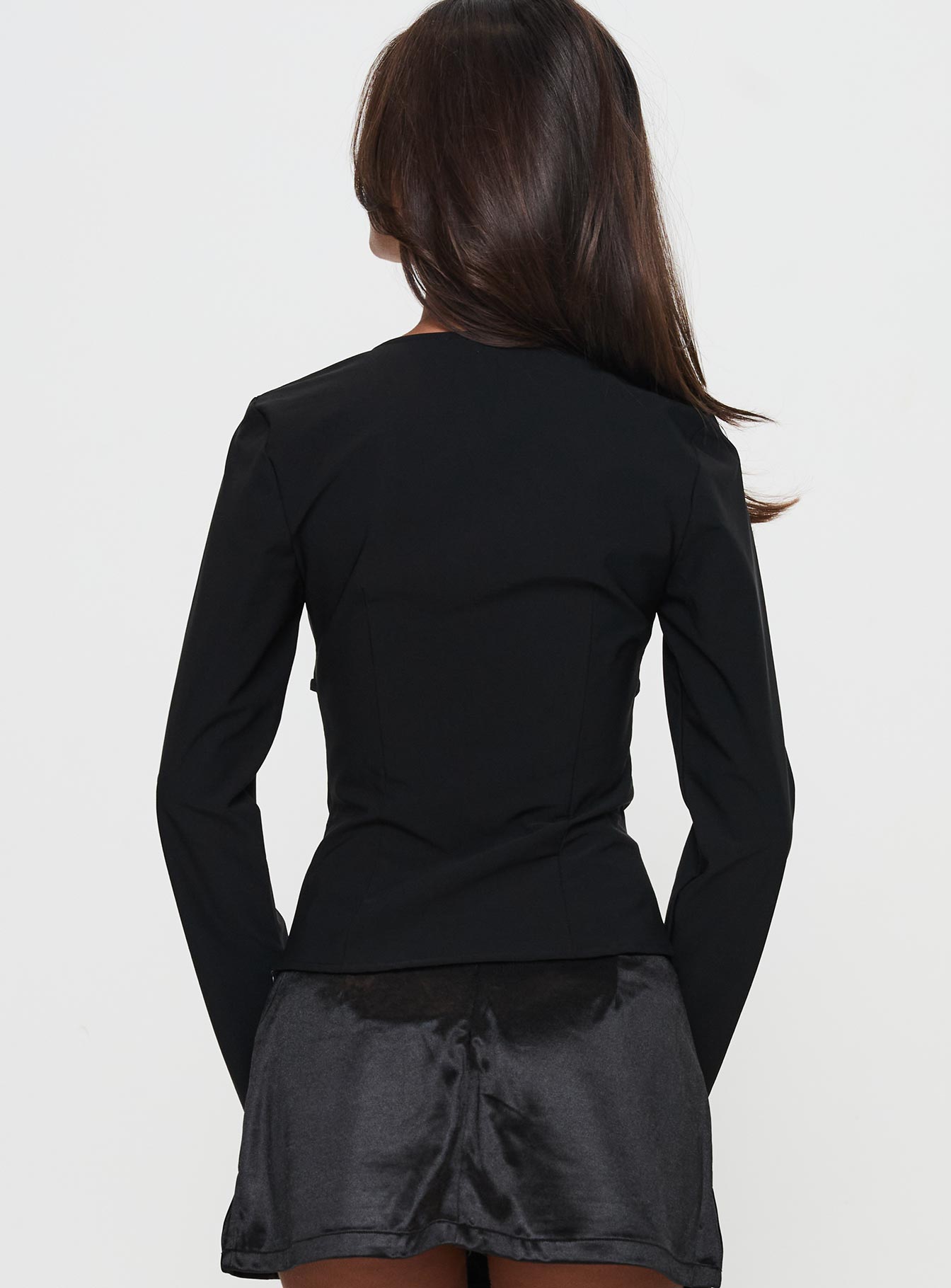 Flounce Long Sleeve Top Black Clearance Limited Edition