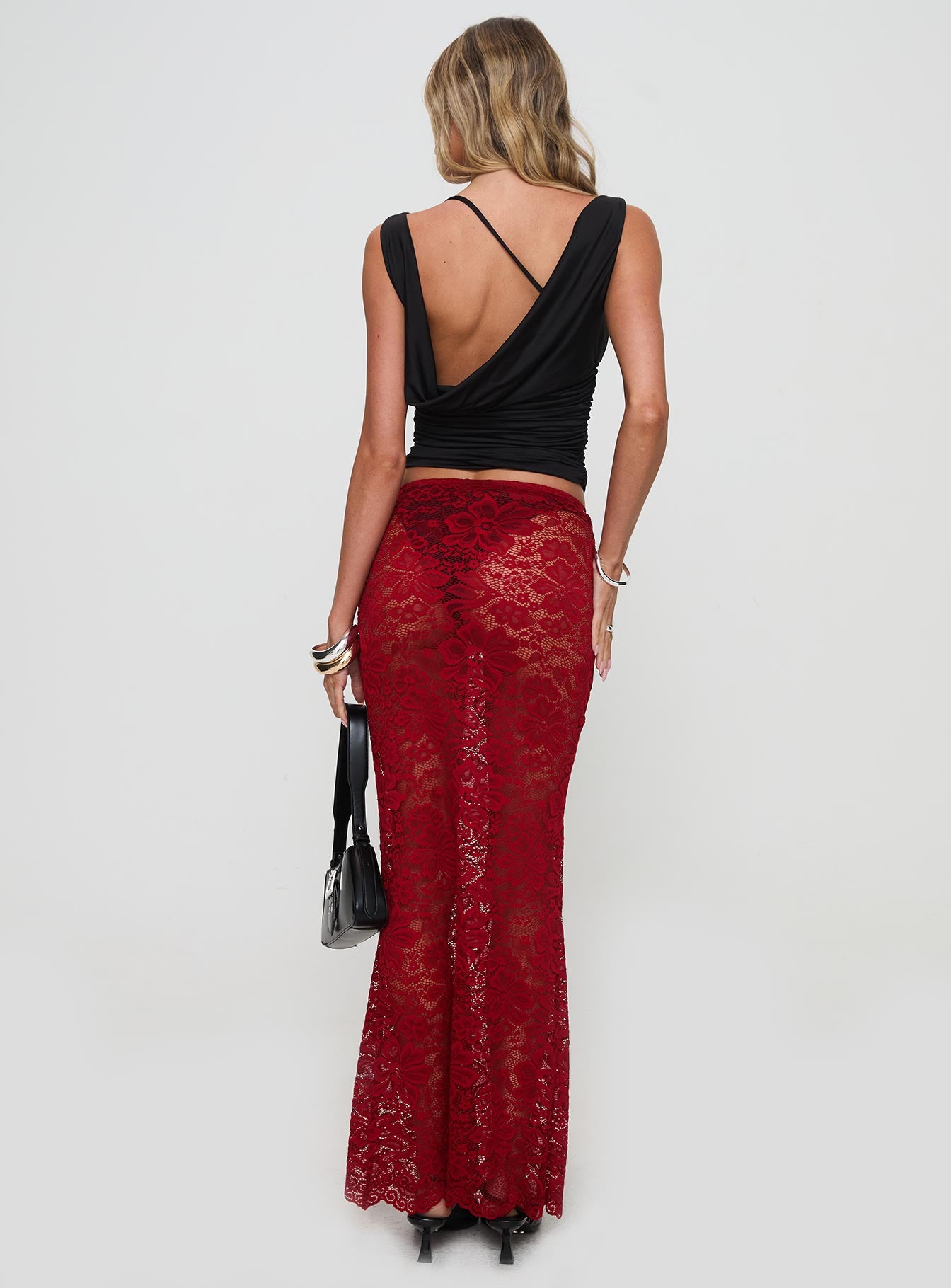 Lombardio Lace Maxi Skirt Burgundy Countdown Package Cheap Online