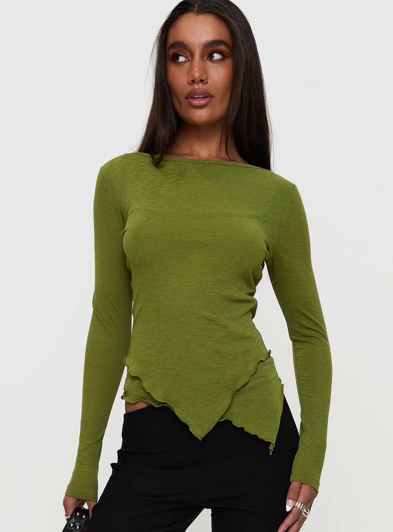 I Know You Backless Long Sleeve Top Green Cheapest For Sale