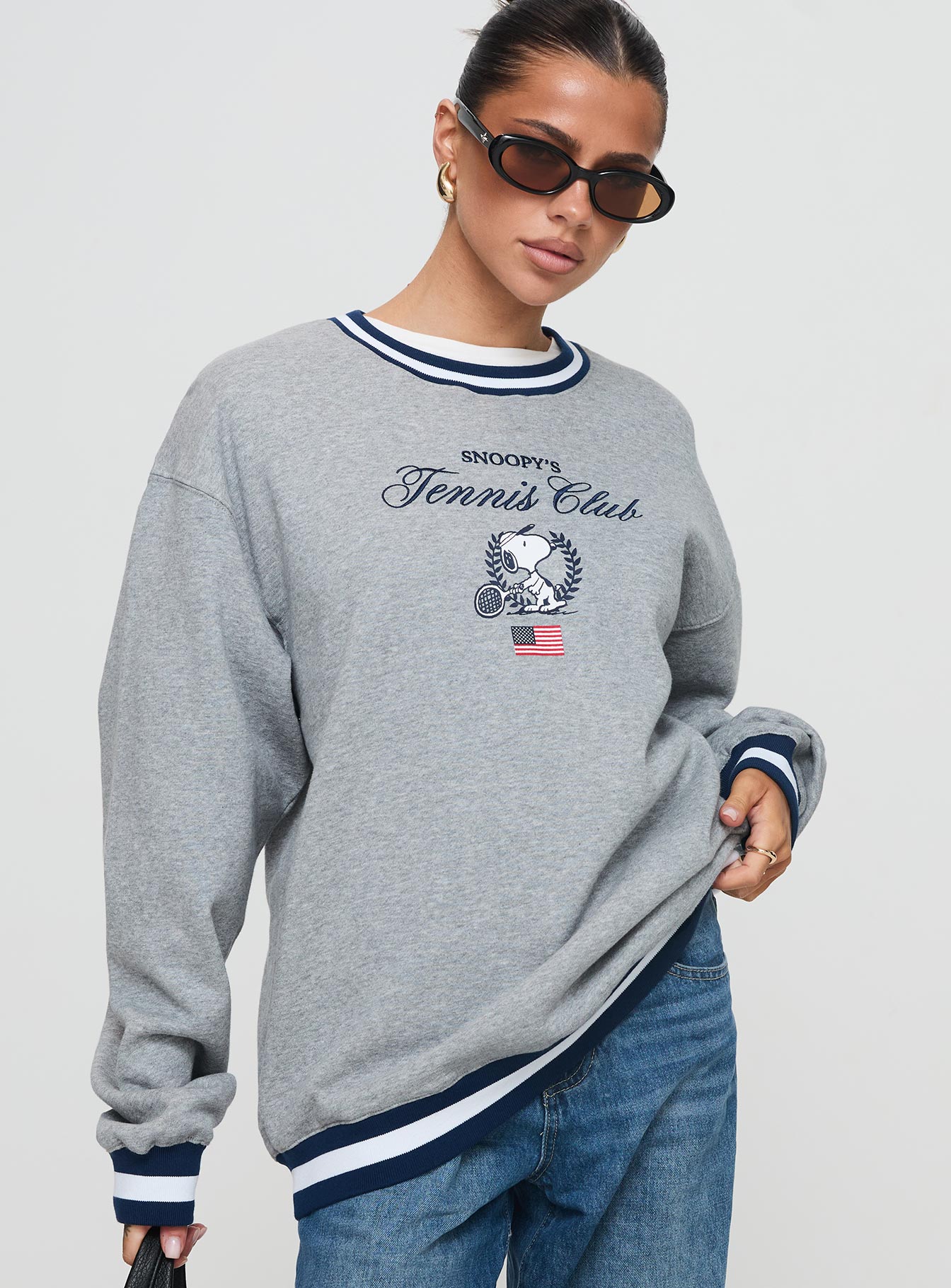 Snoopy Tennis Club Sweater Grey Cheap Perfect