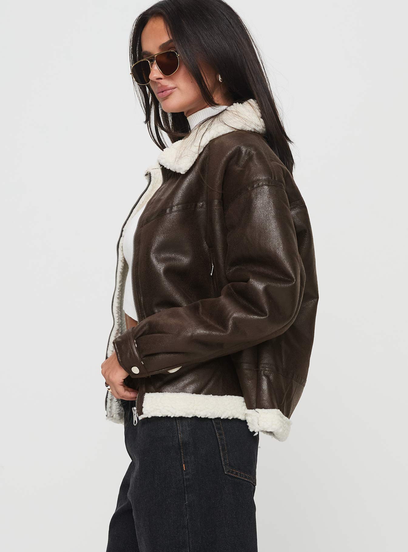 Solara Faux Leather Shearling Jacket Chocolate Cheap Sale Footlocker Finishline