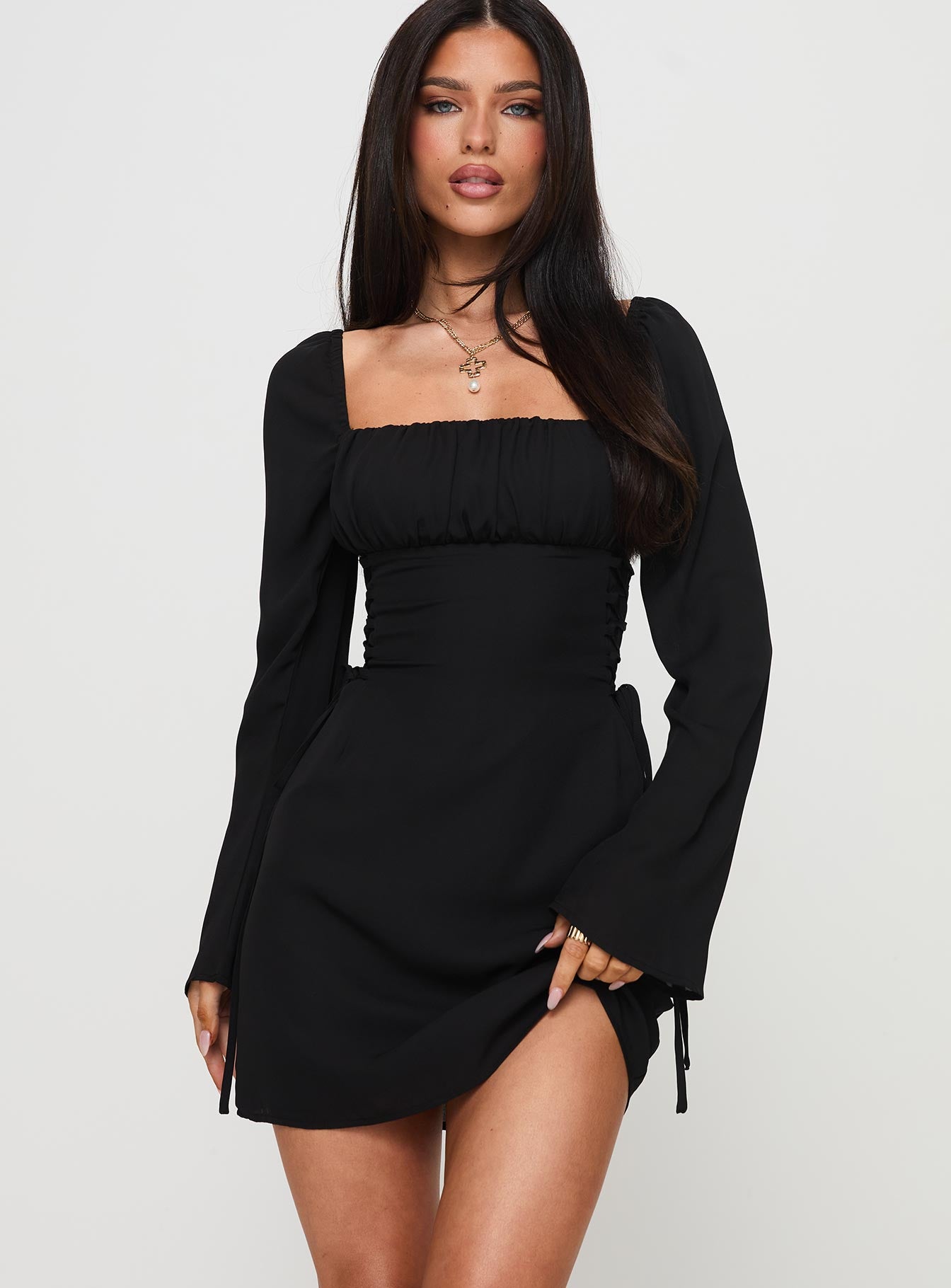 Eternal Flame Long Sleeve Mini Dress Black Cheap Sale