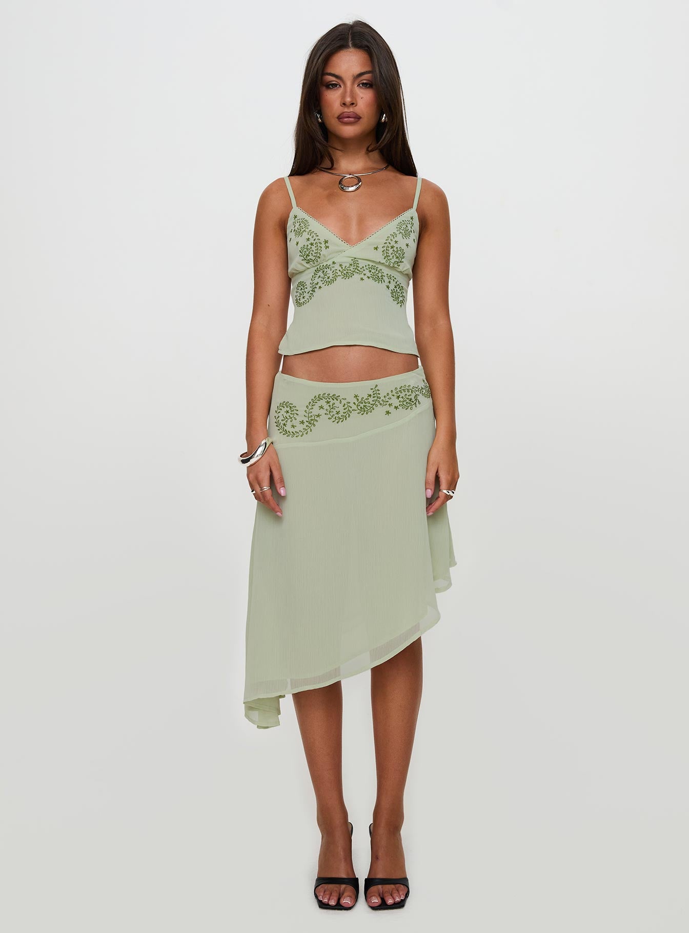 Pappilion Asymmetrical Midi Skirt Sage Really Cheap