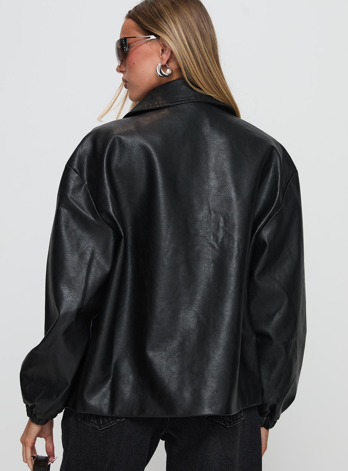 Missed Call Faux Leather Bomber Jacket Black Professional Cheap Pice