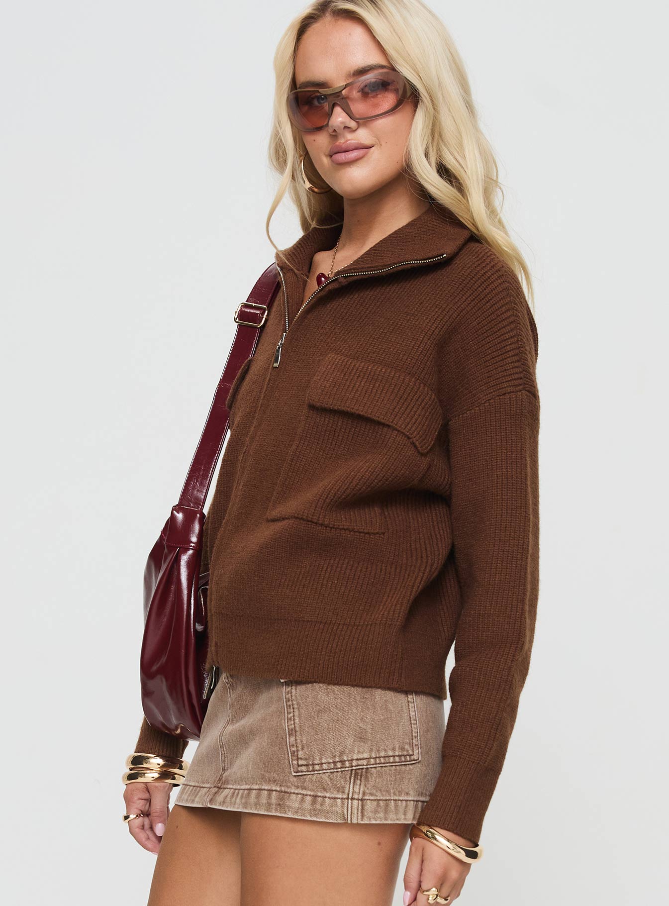 Too Busy Zip Up Sweater Chocolate Shop For Sale