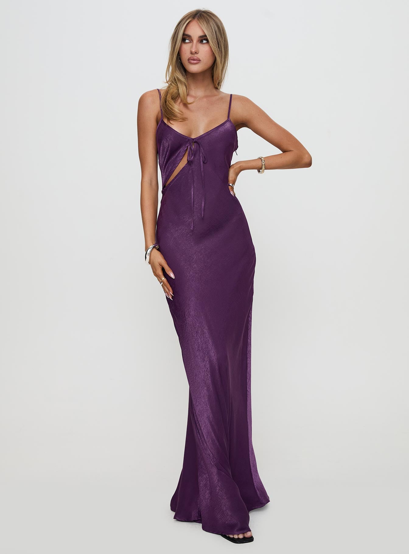 Linger Bias Cut Maxi Dress Purple Discount Cheapest