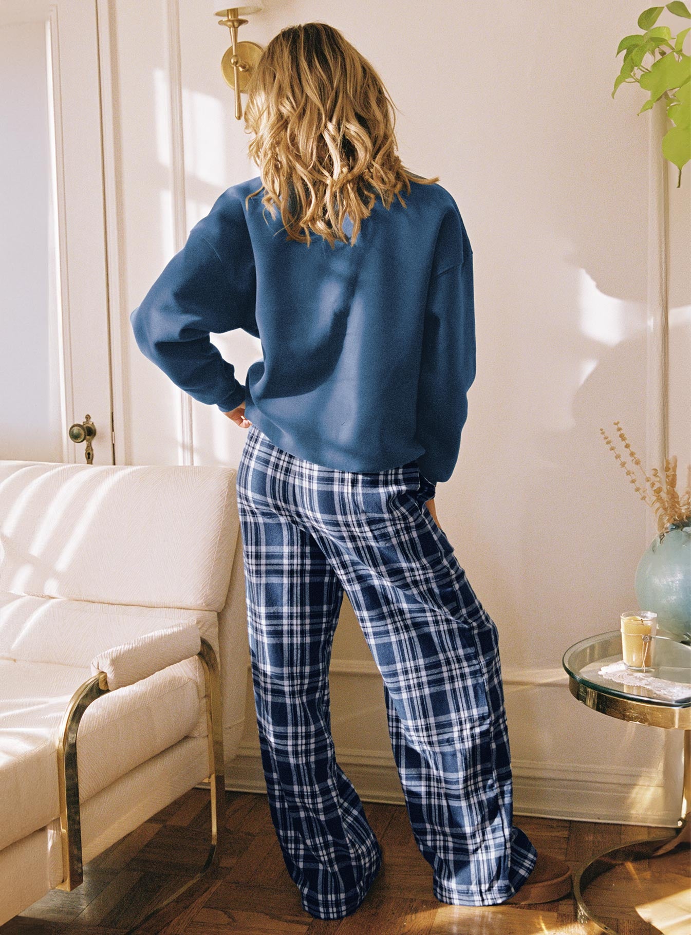 In The Morning Sleep Pant Blue Check High Quality For Sale