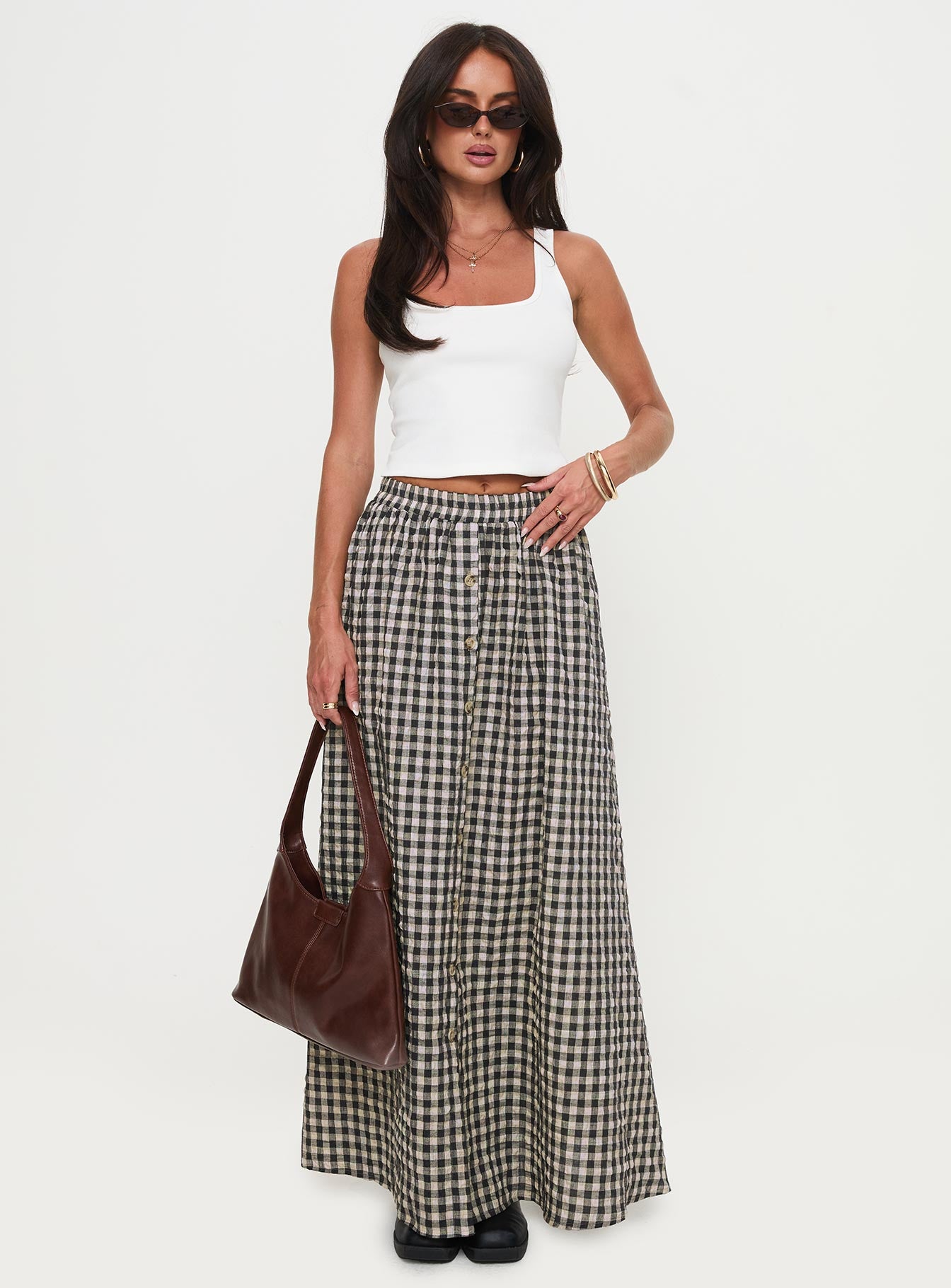 Cartmel Check Maxi Skirt Black / Cream From China