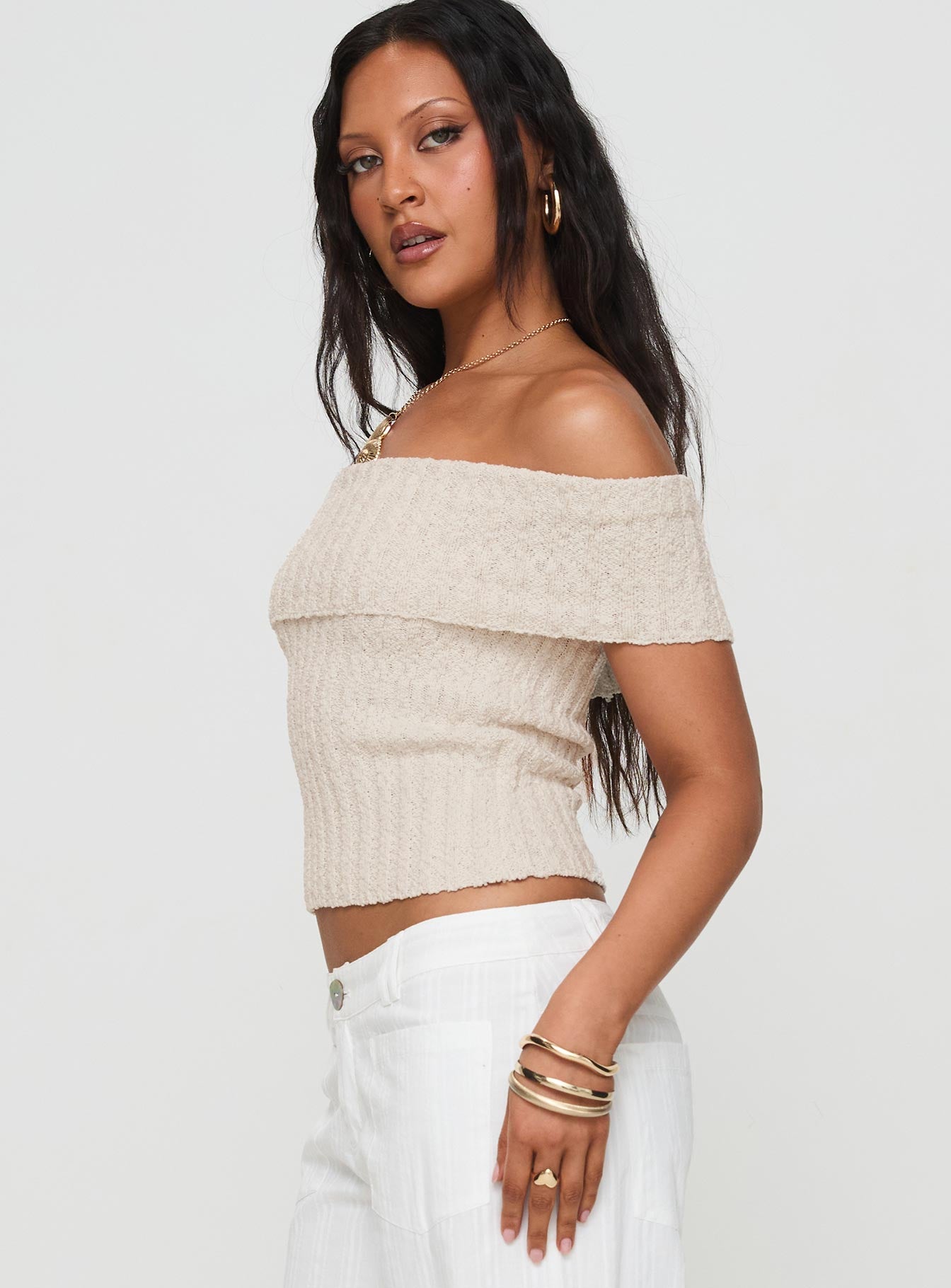 Murmur Off Shoulder Top Beige Cheap 100% Original