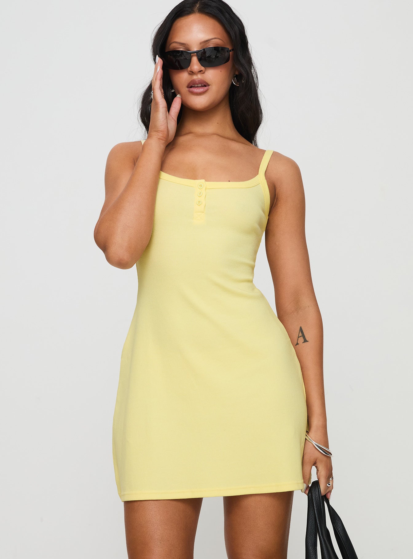 Baseline Rib Mini Dress Yellow Free Shipping