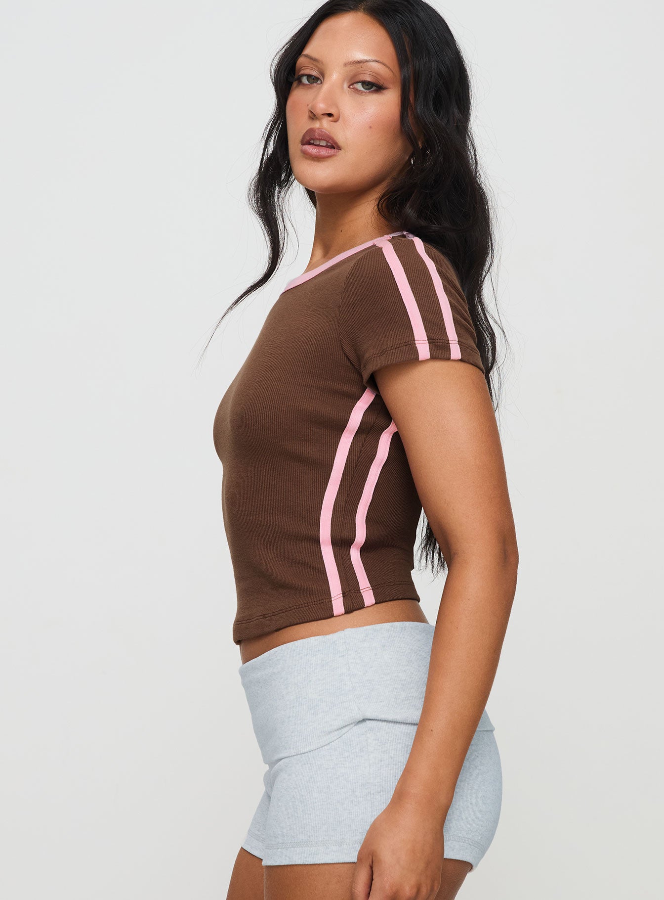 Baseline Scoop Rib Tee Brown / Pink Free Shipping Wholesale Pice