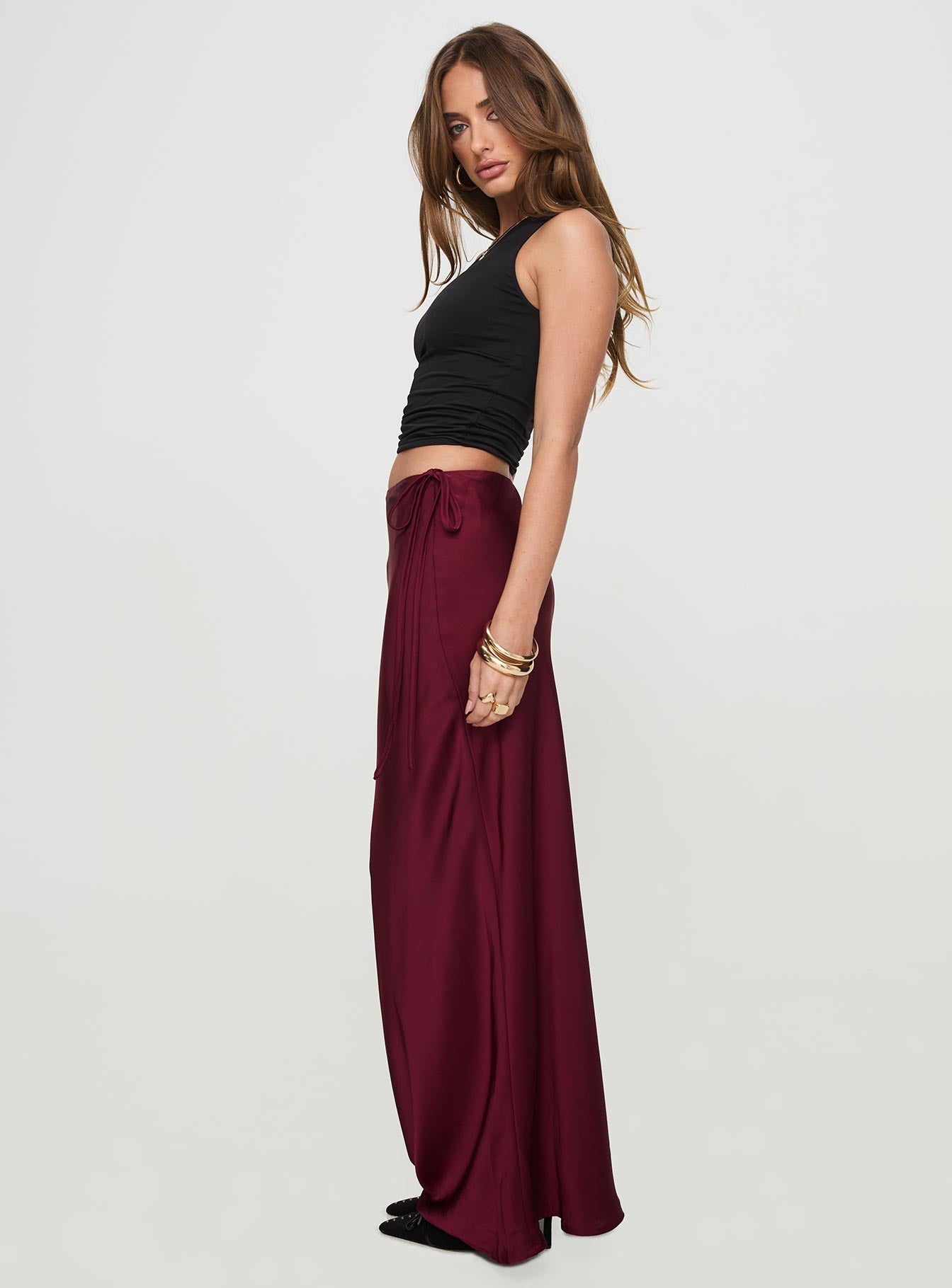 Fluttering Maxi Skirt Burgundy Pices For Sale