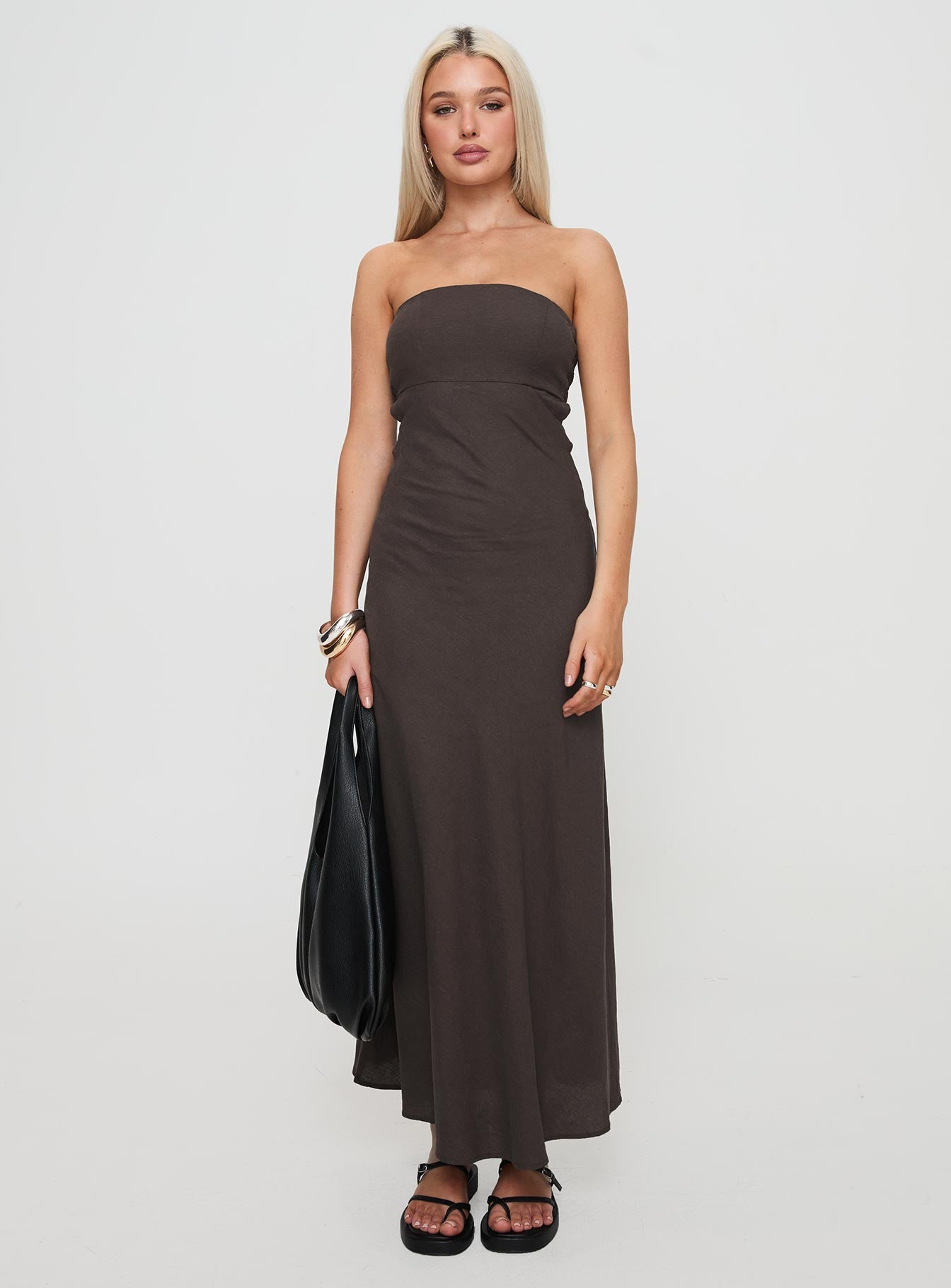 Yahir Strapless Maxi Dress Brown Official Site For Sale