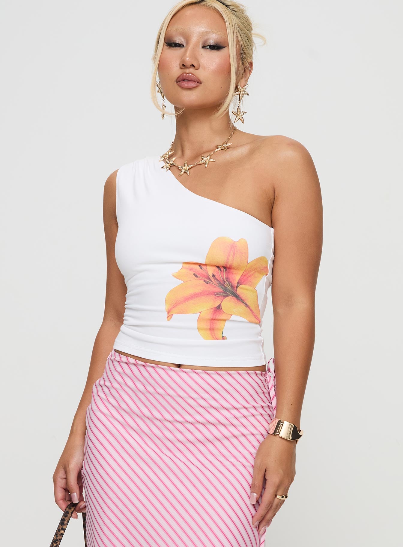 Huxlee One Shoulder Top White Floral Outlet Explore