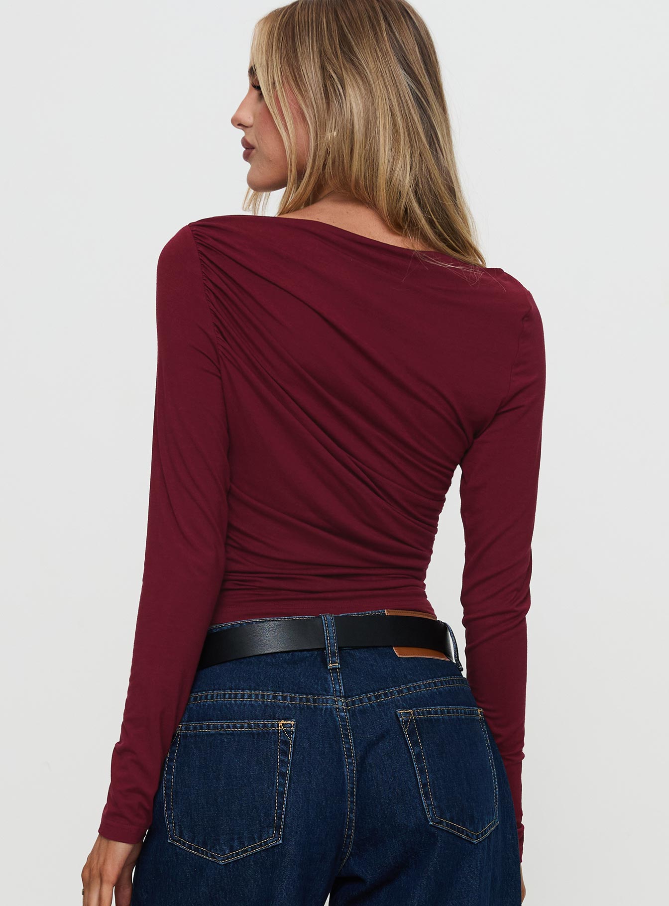 Amberlyn Long Sleeve Ruched Top Burgundy With Credit Card Cheap Online