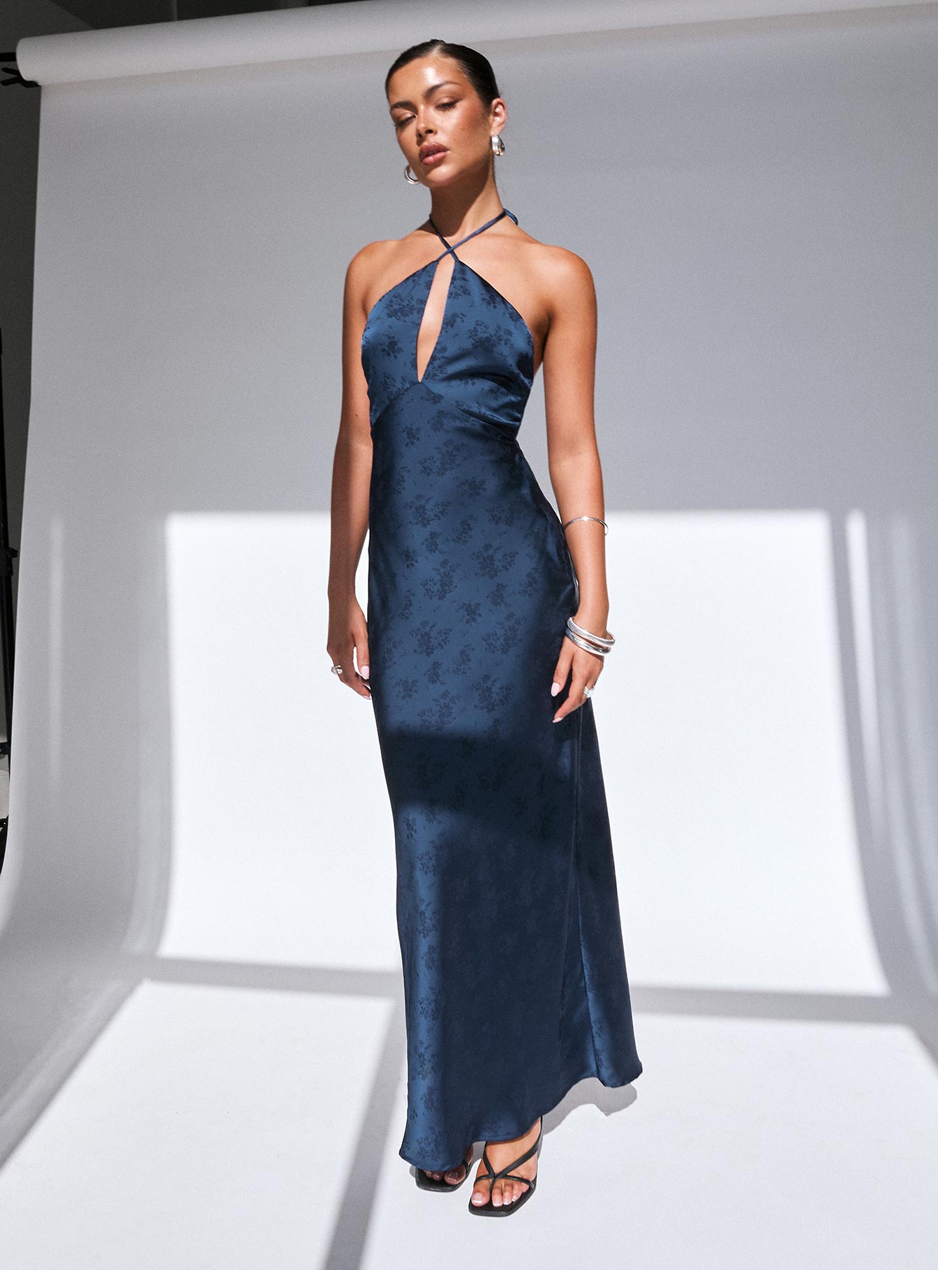 Limosina Halter Maxi Dress Navy Free Shipping 2025