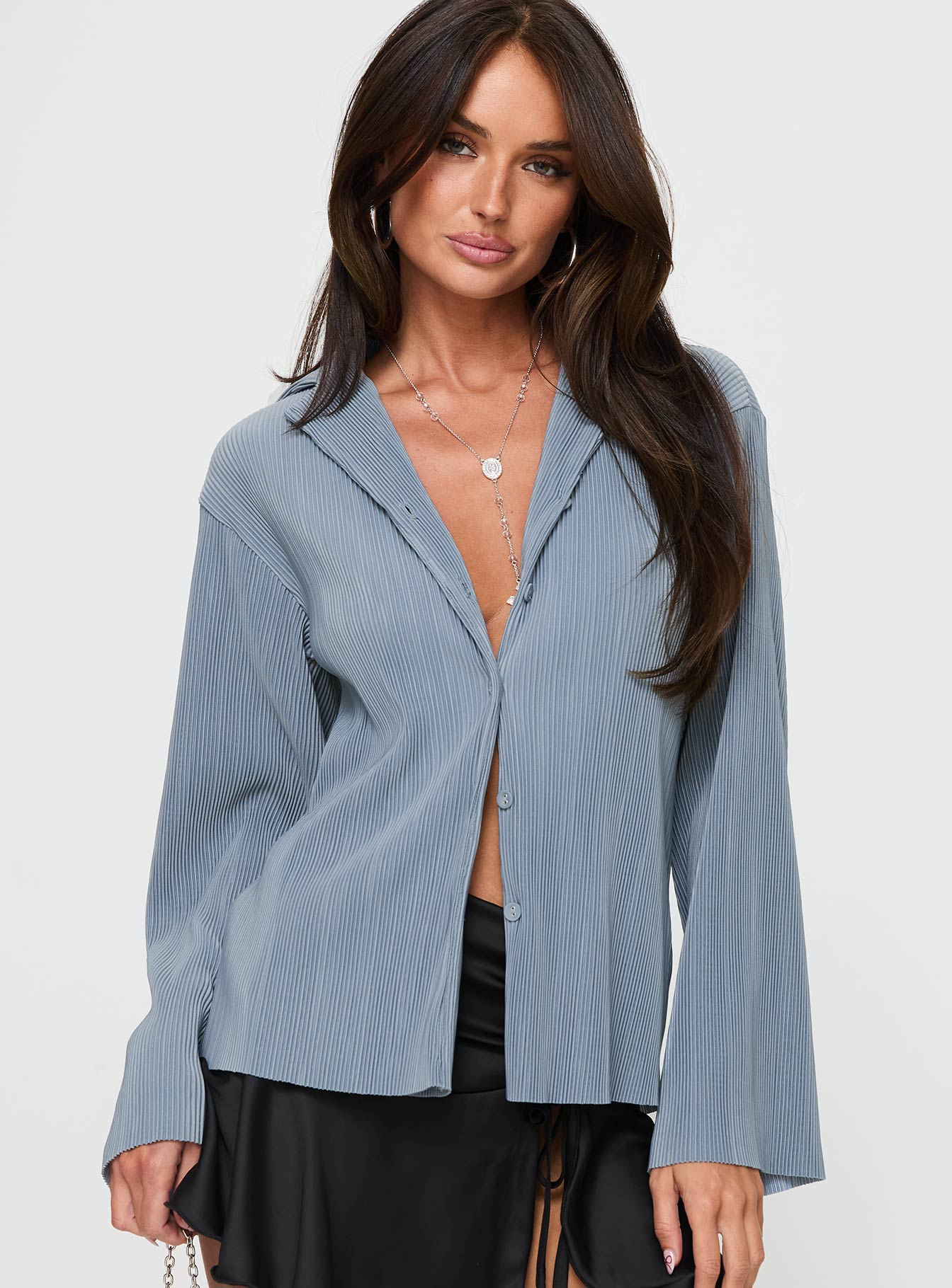 Louie Pleated Shirt Blue Discount Order