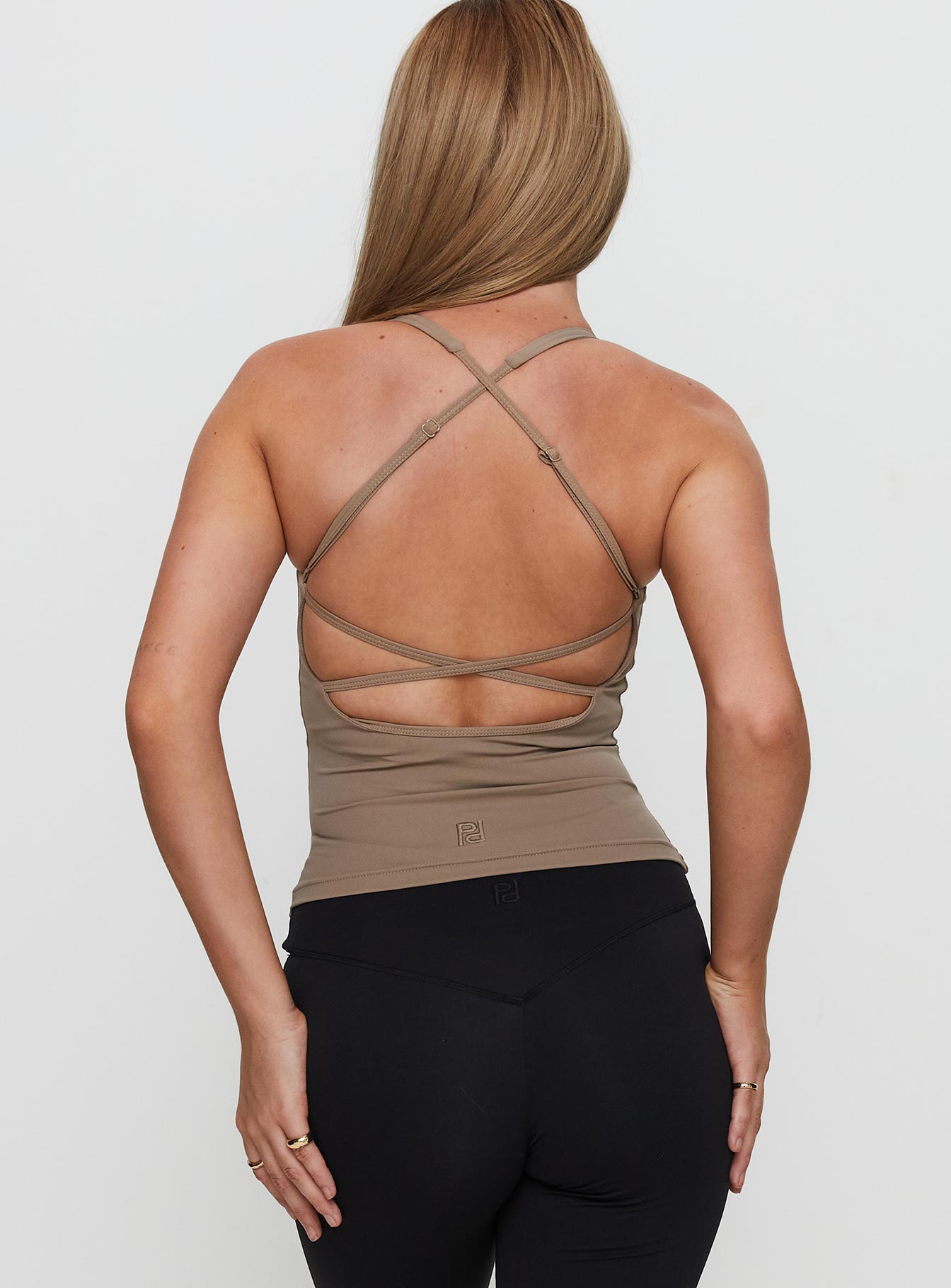 Layup Active Longline Cross Back Top Taupe Buy