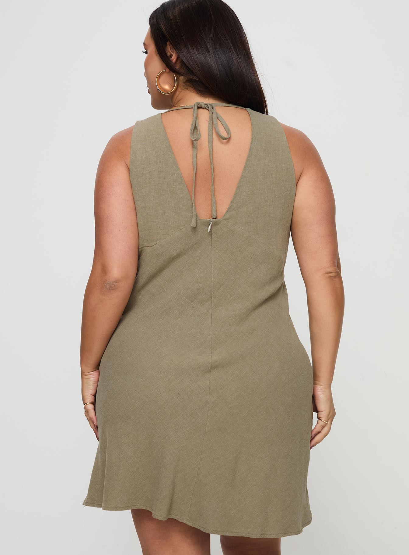 Portillo Linen Blend Mini Dress Olive Curve Fashion Style Online