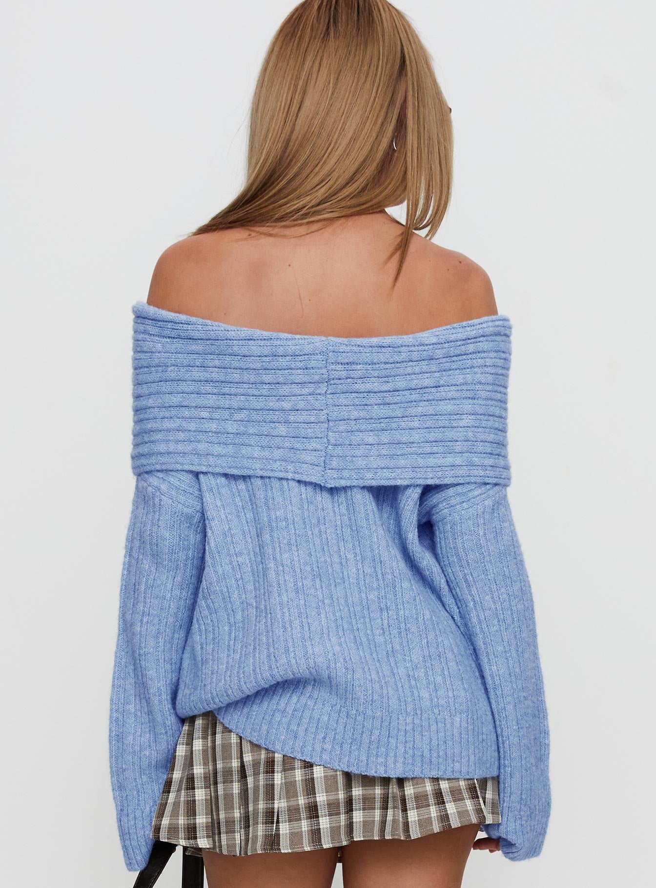 Snowie Off Shoulder Knit Sweater Blue Genuine For Sale