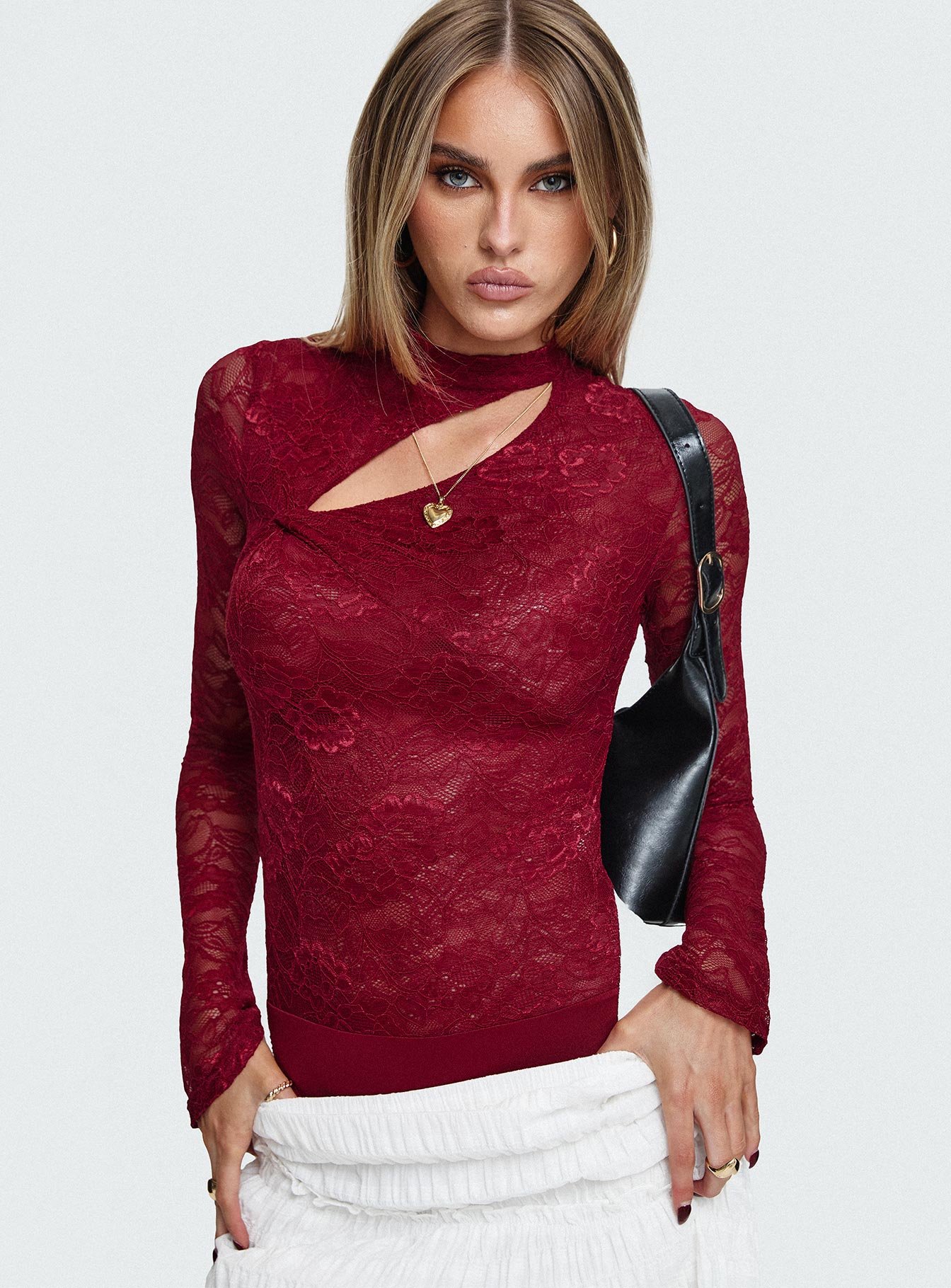 Twisted Humour Long Sleeve Lace Bodysuit Burgundy Outlet Online Shop